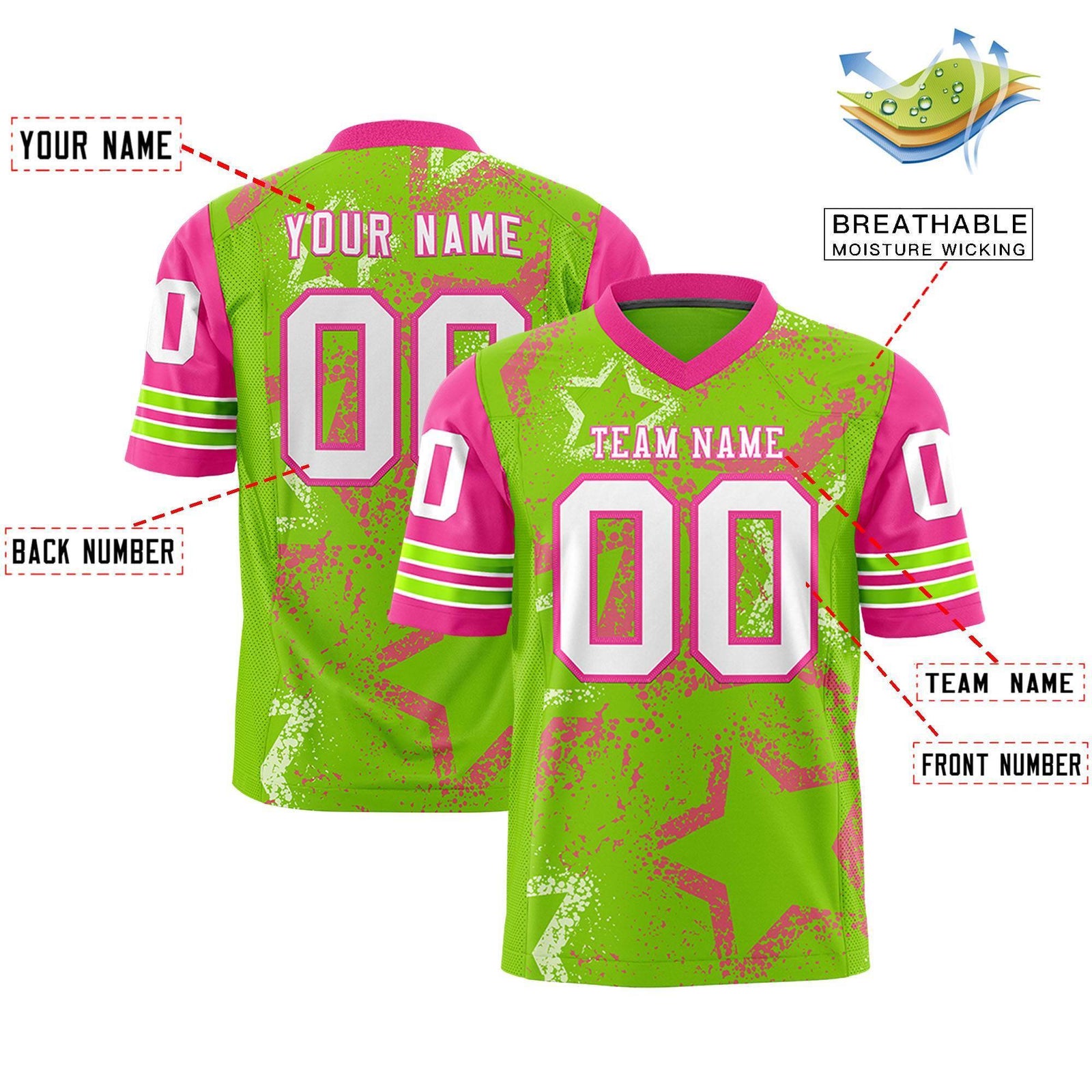 Custom Neon Green Navy-White Personalized Star Pattern Design Authentic Football Jersey