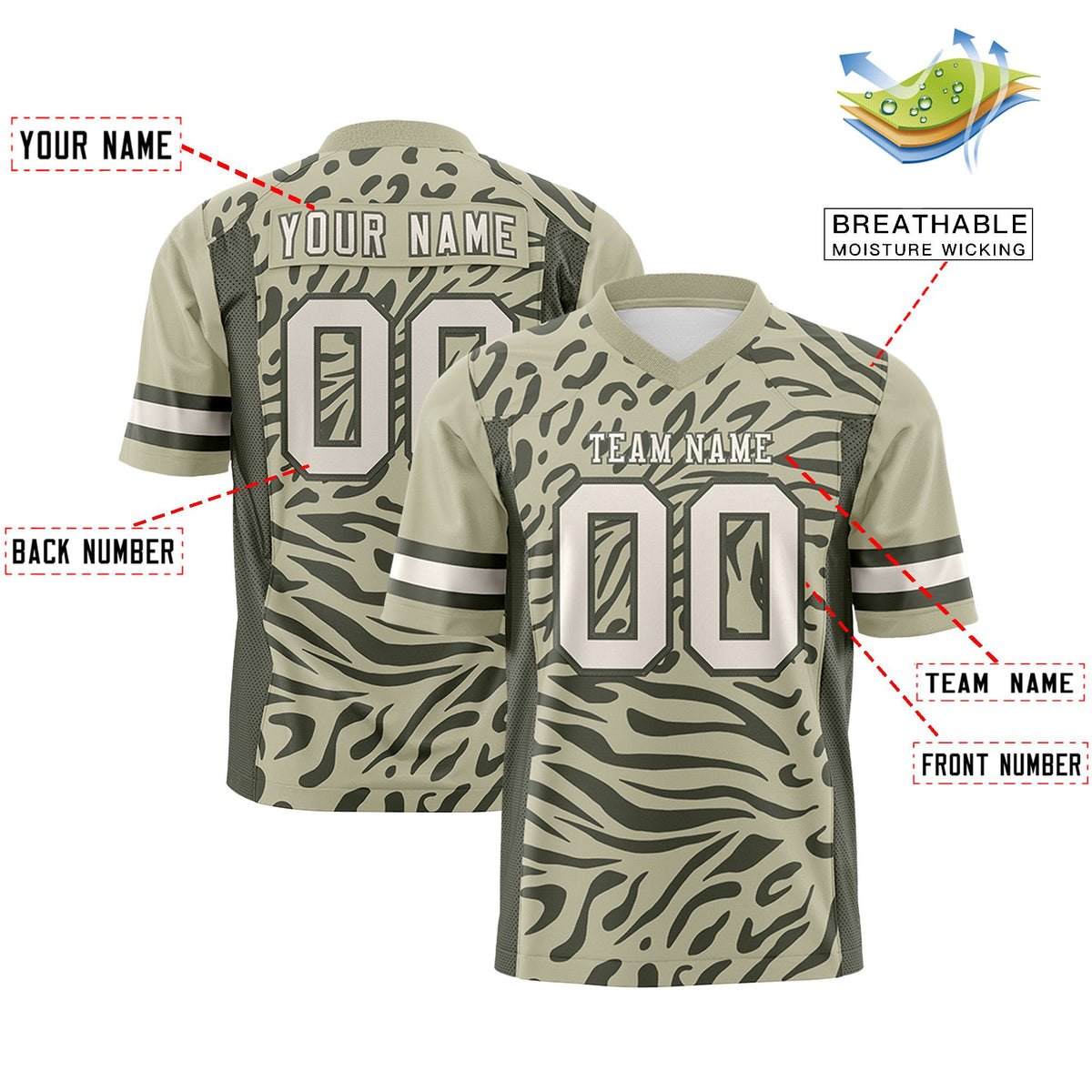 Custom Brown Cream-Olive Personalized Zebra Stripes Pattern Authentic Football Jersey