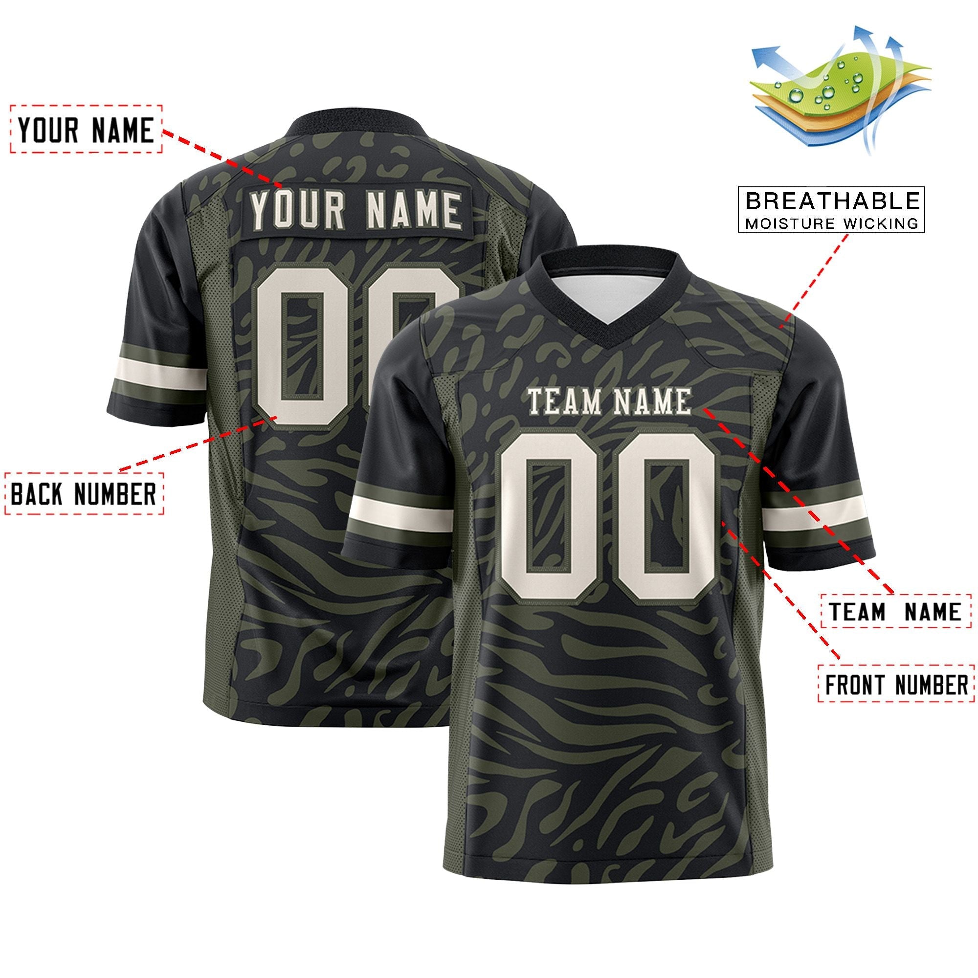 Custom Black Cream Personalized Zebra Stripes Pattern Authentic Football Jersey