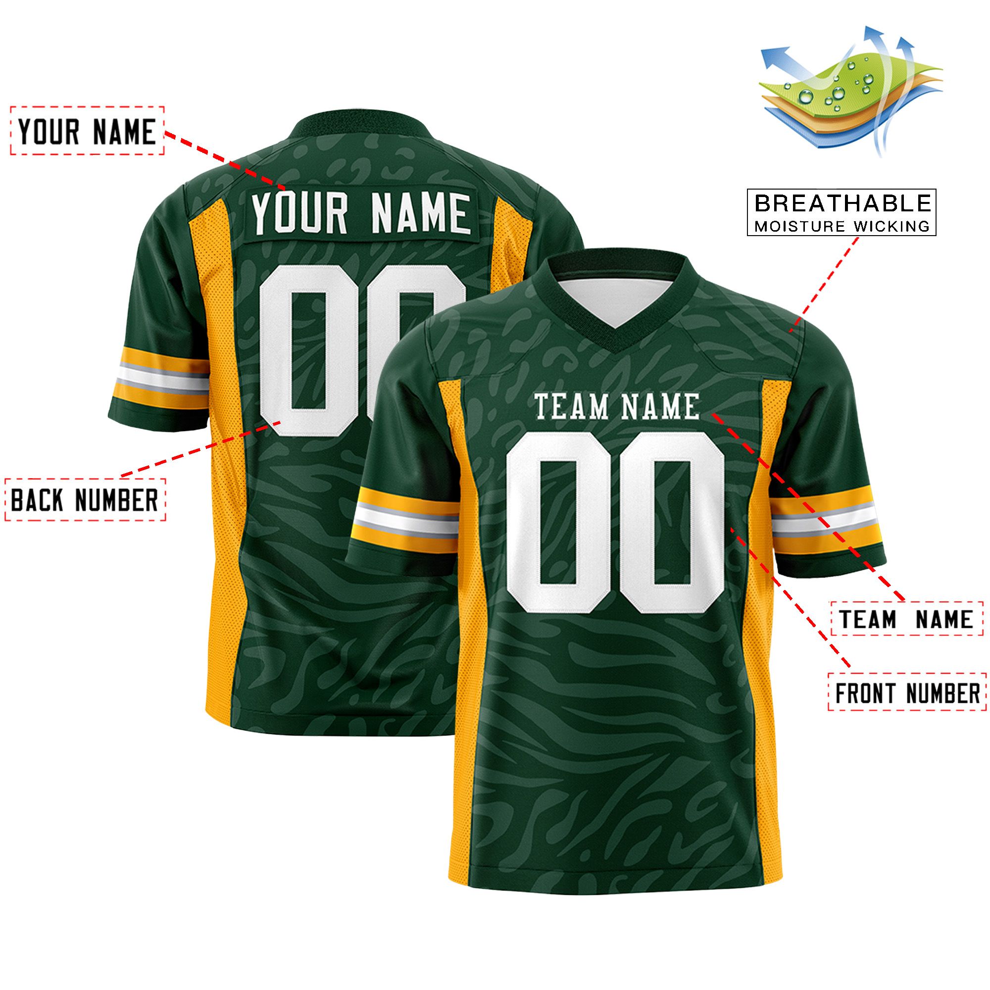 Custom Green White Personalized Zebra Stripes Pattern Authentic Football Jersey