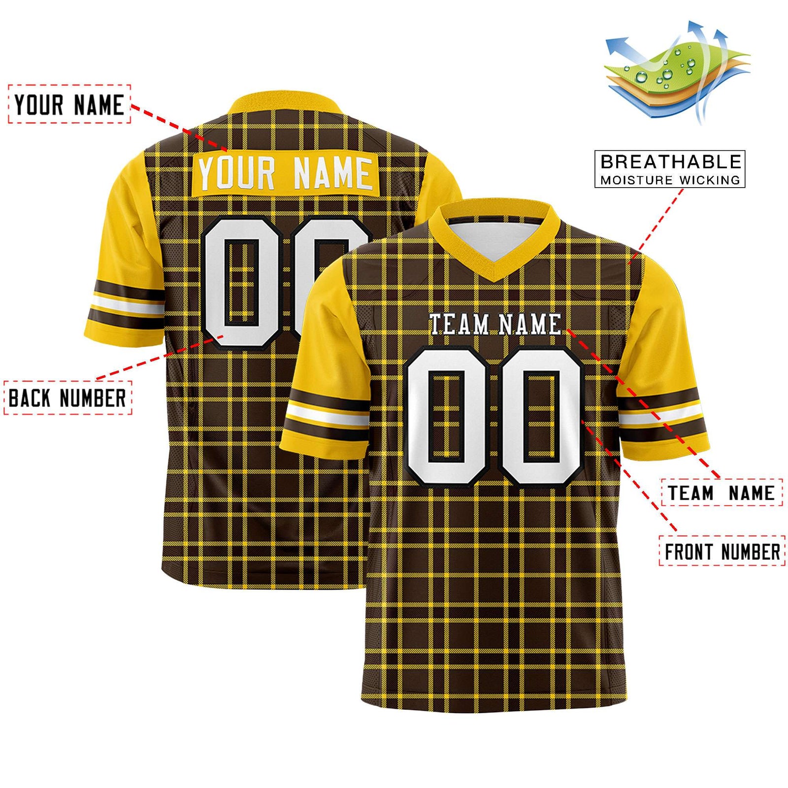 Custom Brown Personalized Plaid Pattern Design Authentic Football Jersey