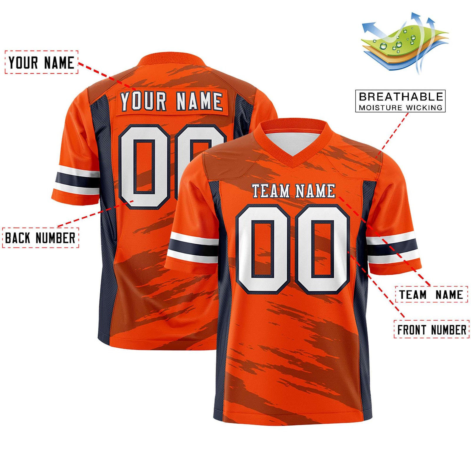 Custom Orange Light Brown Personalized Scratch Pattern Design Authentic Football Jersey
