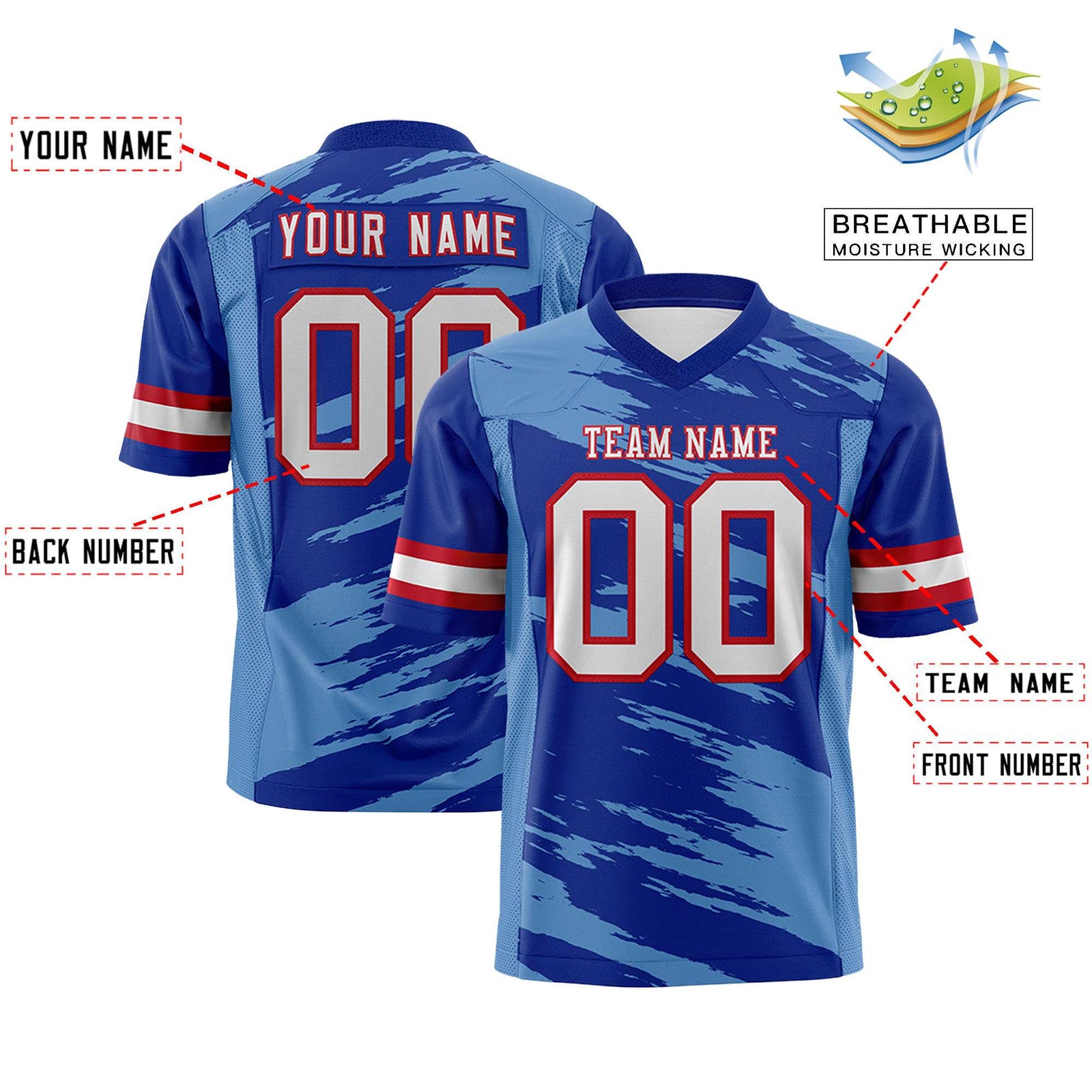 Custom Royal Light Blue Personalized Scratch Pattern Design Authentic Football Jersey