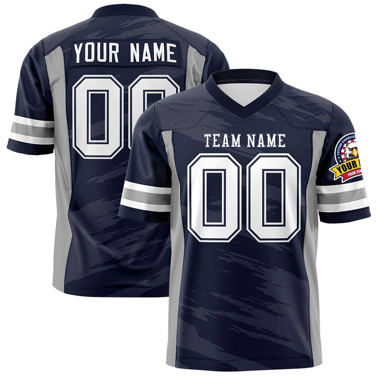 Custom Navy Dark Gray Personalized Scratch Pattern Design Authentic Football Jersey