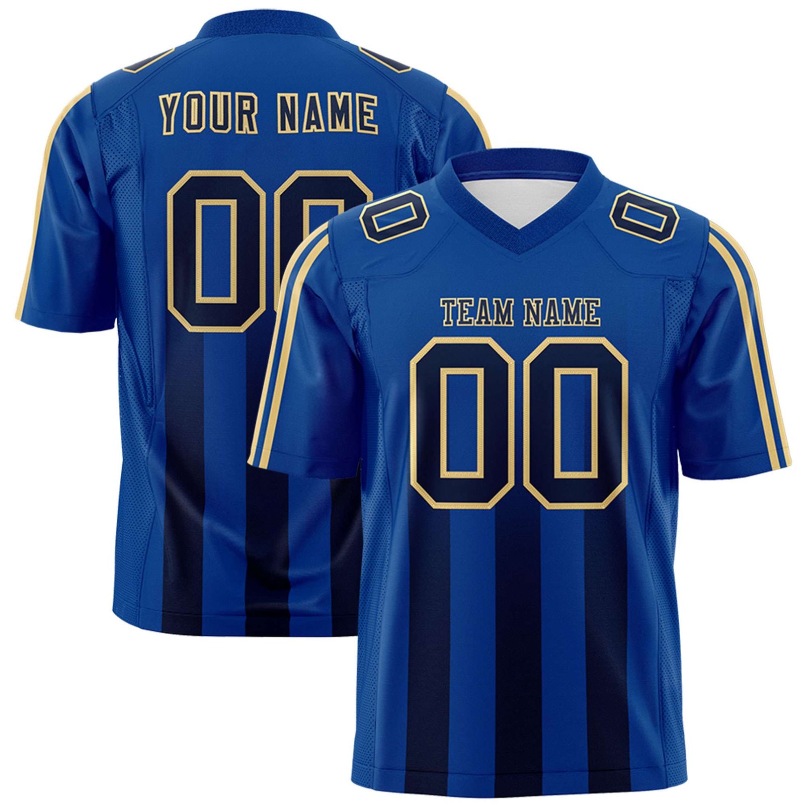 Custom Royal Black Vertical Fine Stripe Gradient Fashion Personalized Team Football Jersey