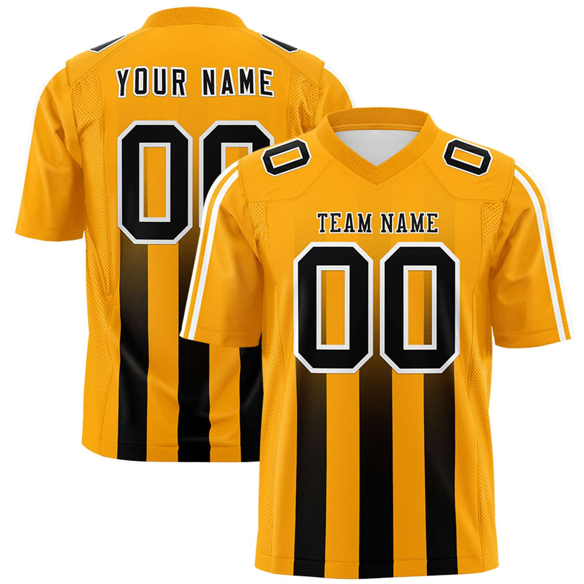 Custom Yellow Black Vertical Fine Stripe Gradient Fashion Personalized Team Football Jersey
