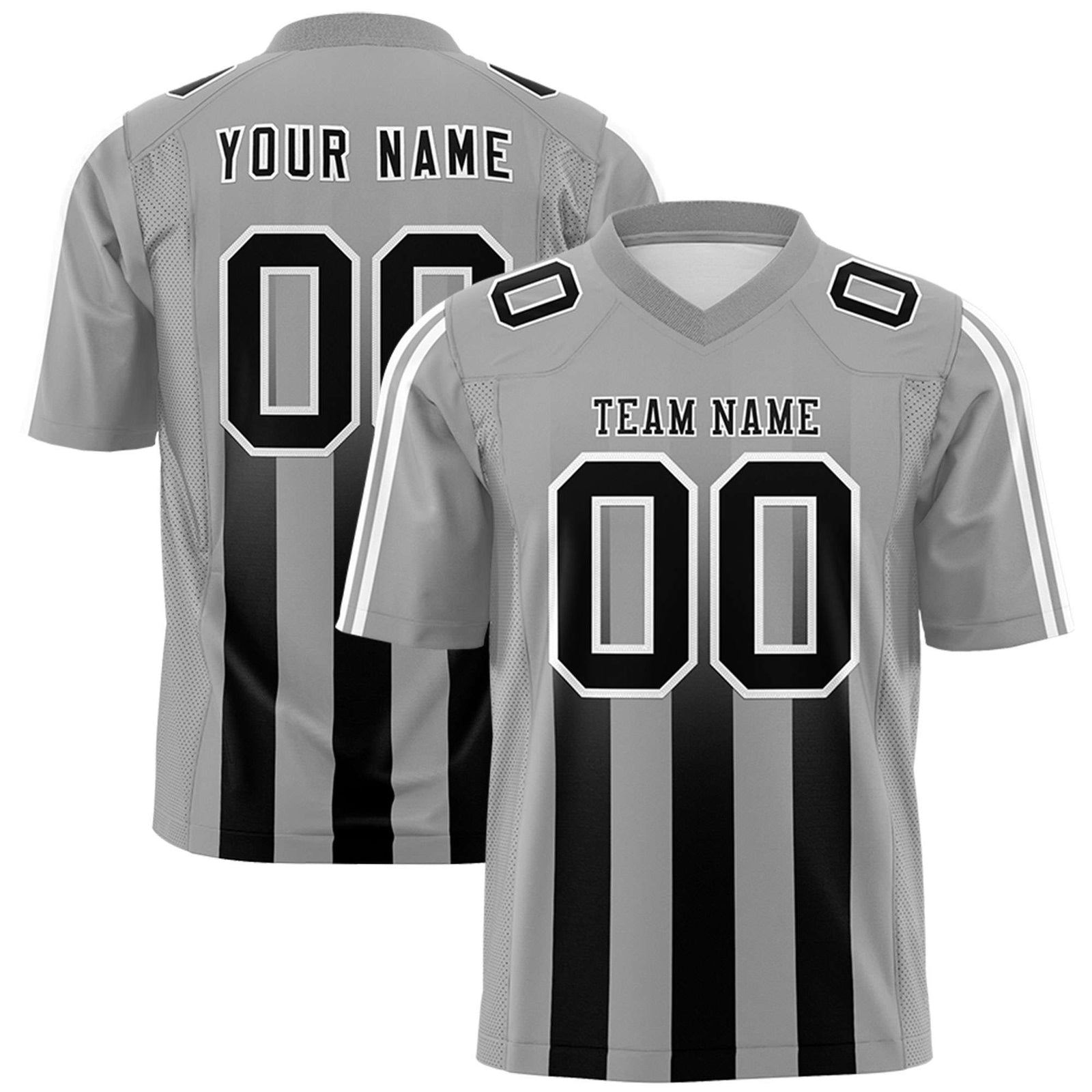 Custom Gray Black Vertical Fine Stripe Gradient Fashion Personalized Team Football Jersey