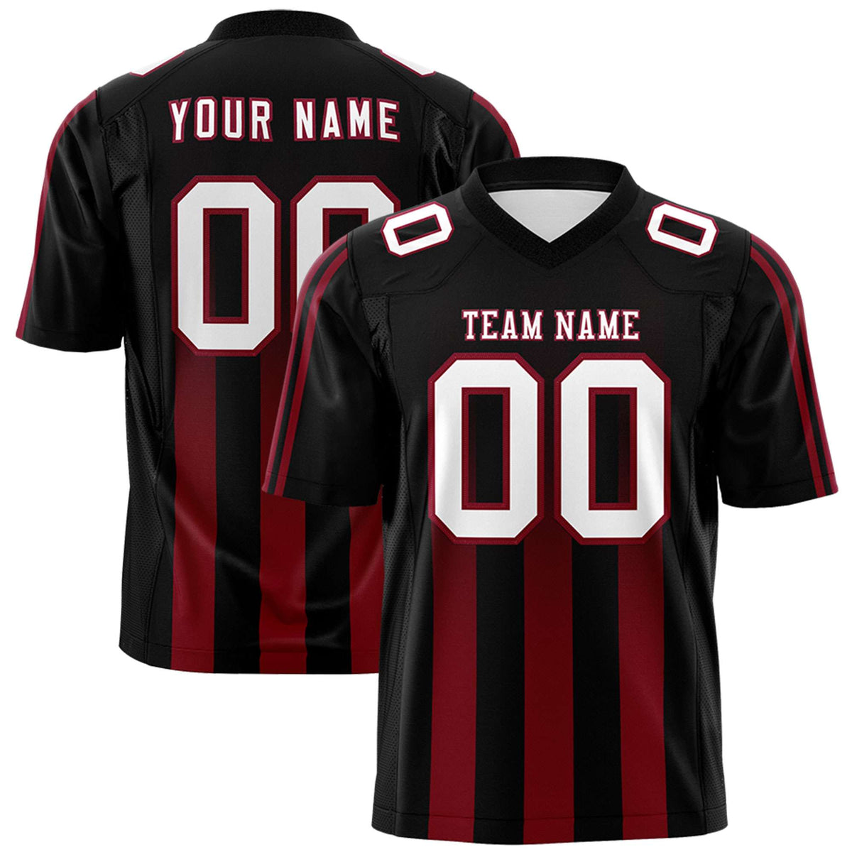 Custom Black Cardinal Vertical Fine Stripe Gradient Fashion Personalized Team Football Jersey