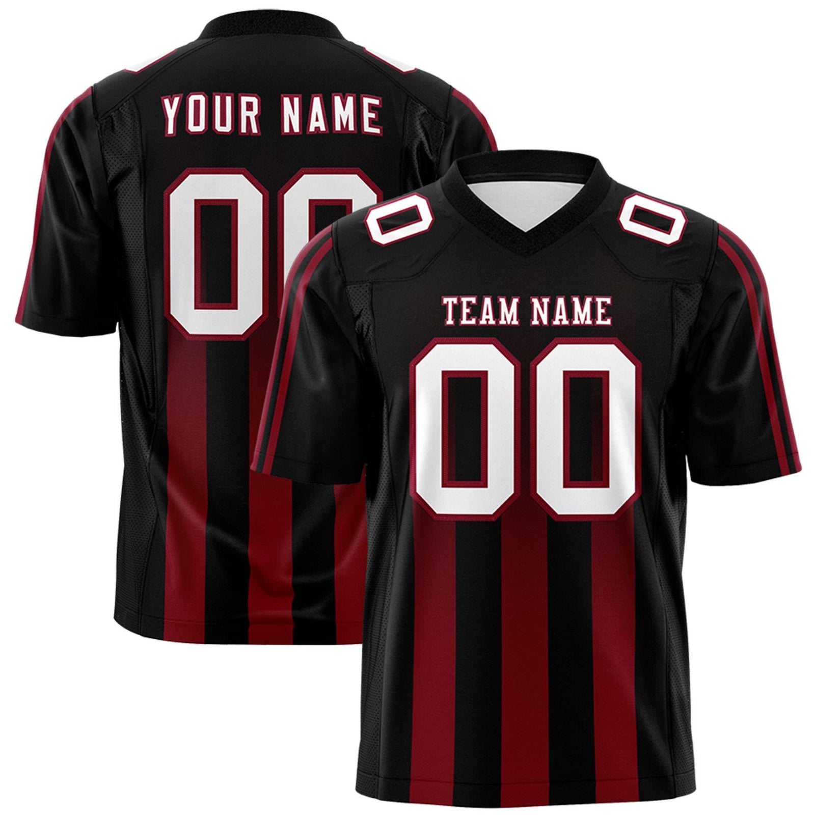 Custom Black Cardinal Vertical Fine Stripe Gradient Fashion Personalized Team Football Jersey