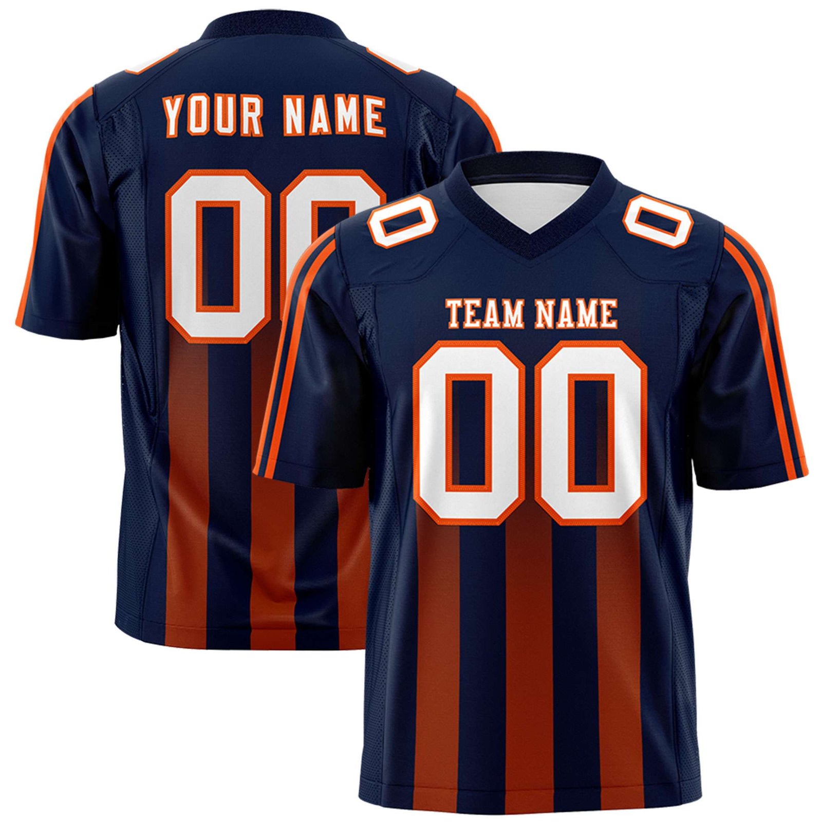 Custom Navy Orange Vertical Fine Stripe Gradient Fashion Personalized Team Football Jersey