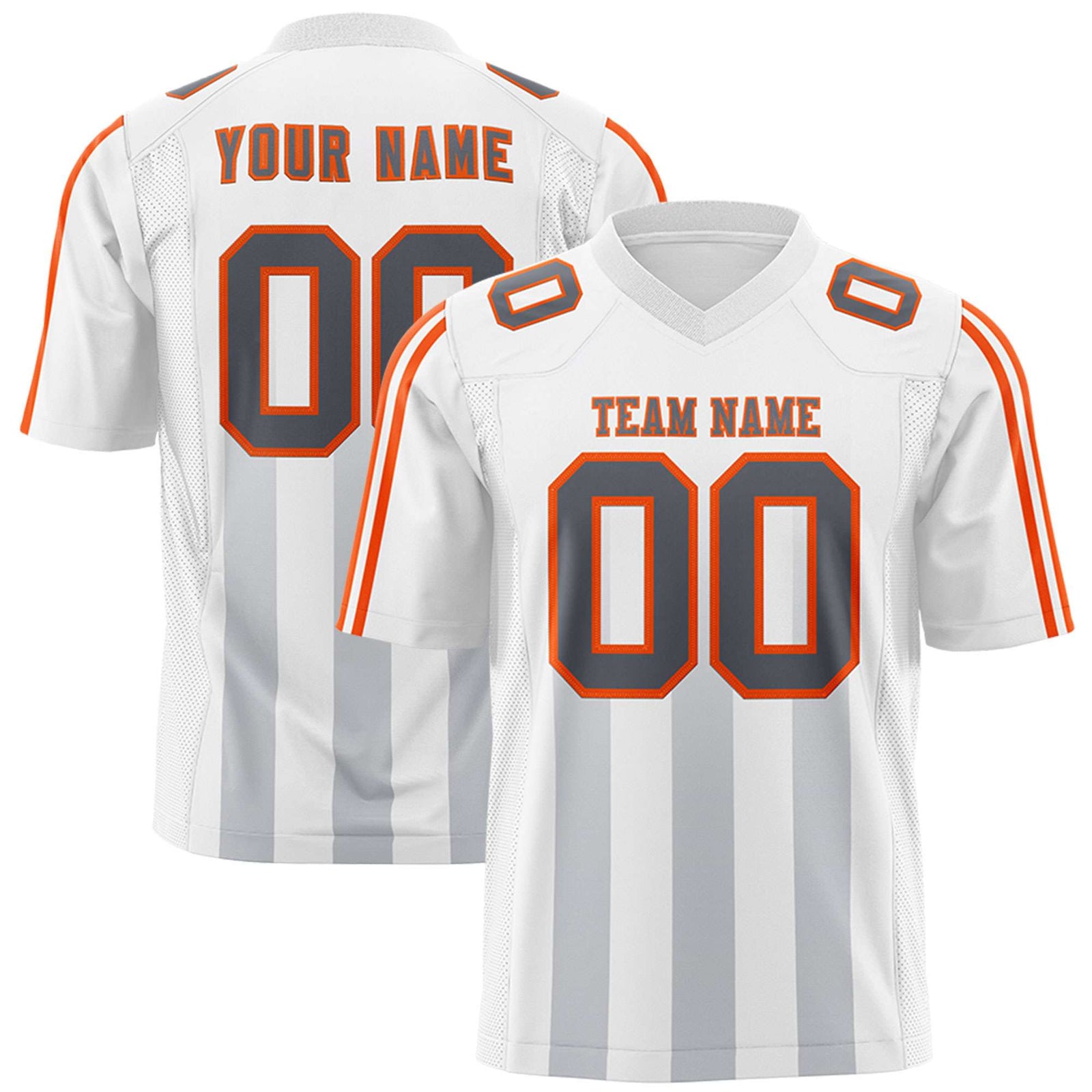 Custom White Gray Vertical Fine Stripe Gradient Fashion Personalized Team Football Jersey
