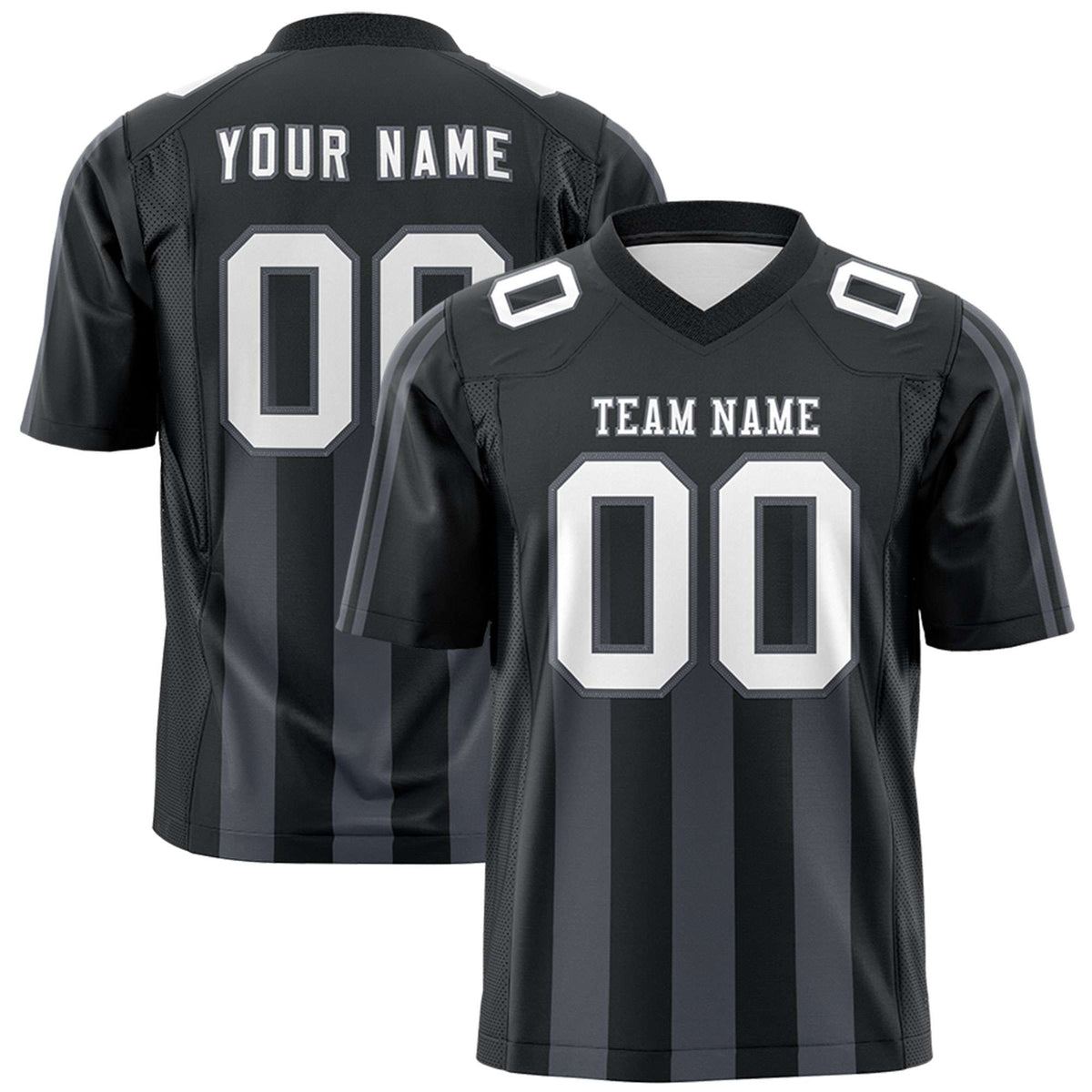 Custom Black Dark Gray Vertical Fine Stripe Gradient Fashion Personalized Team Football Jersey