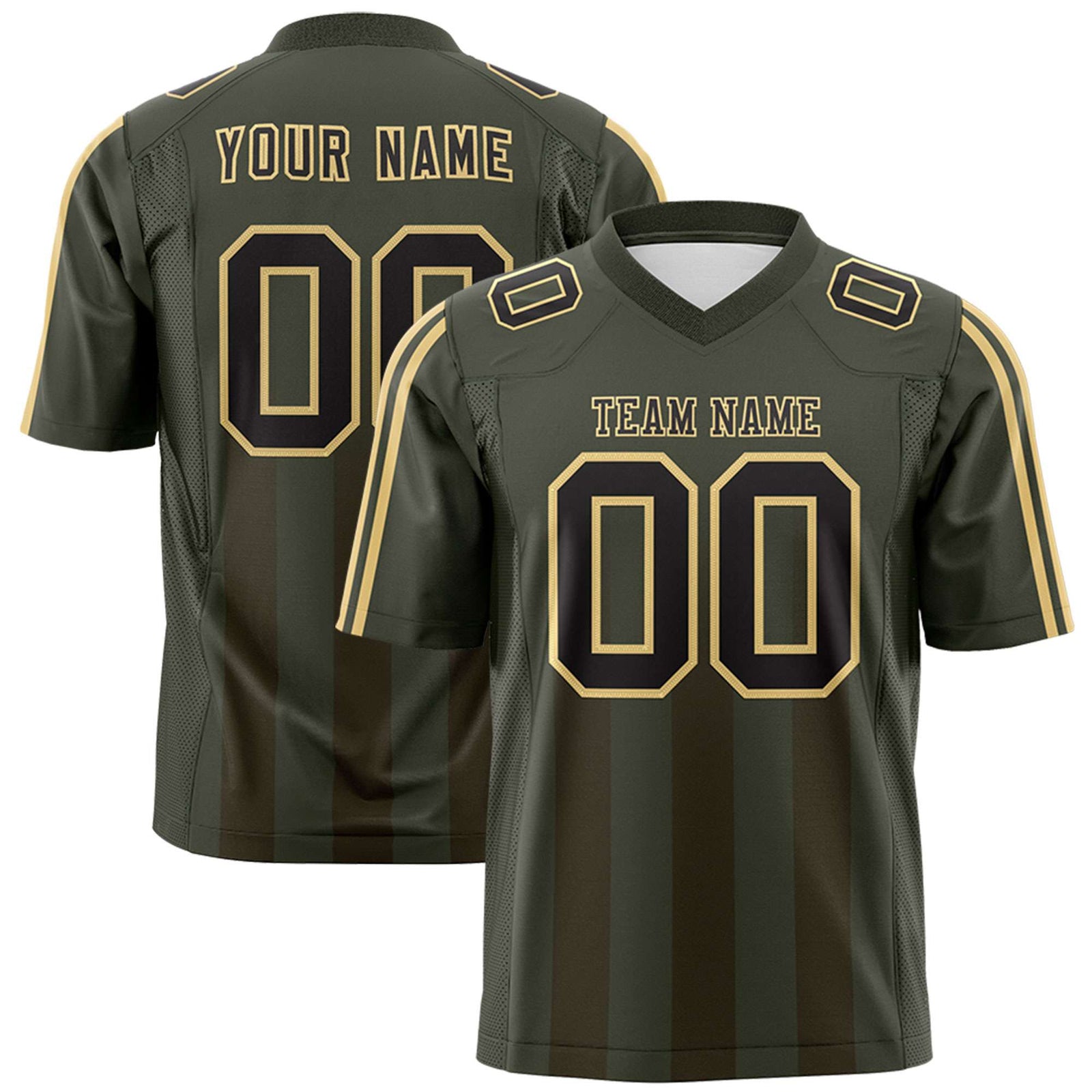 Custom Olive Light Brown Vertical Fine Stripe Gradient Fashion Personalized Team Football Jersey