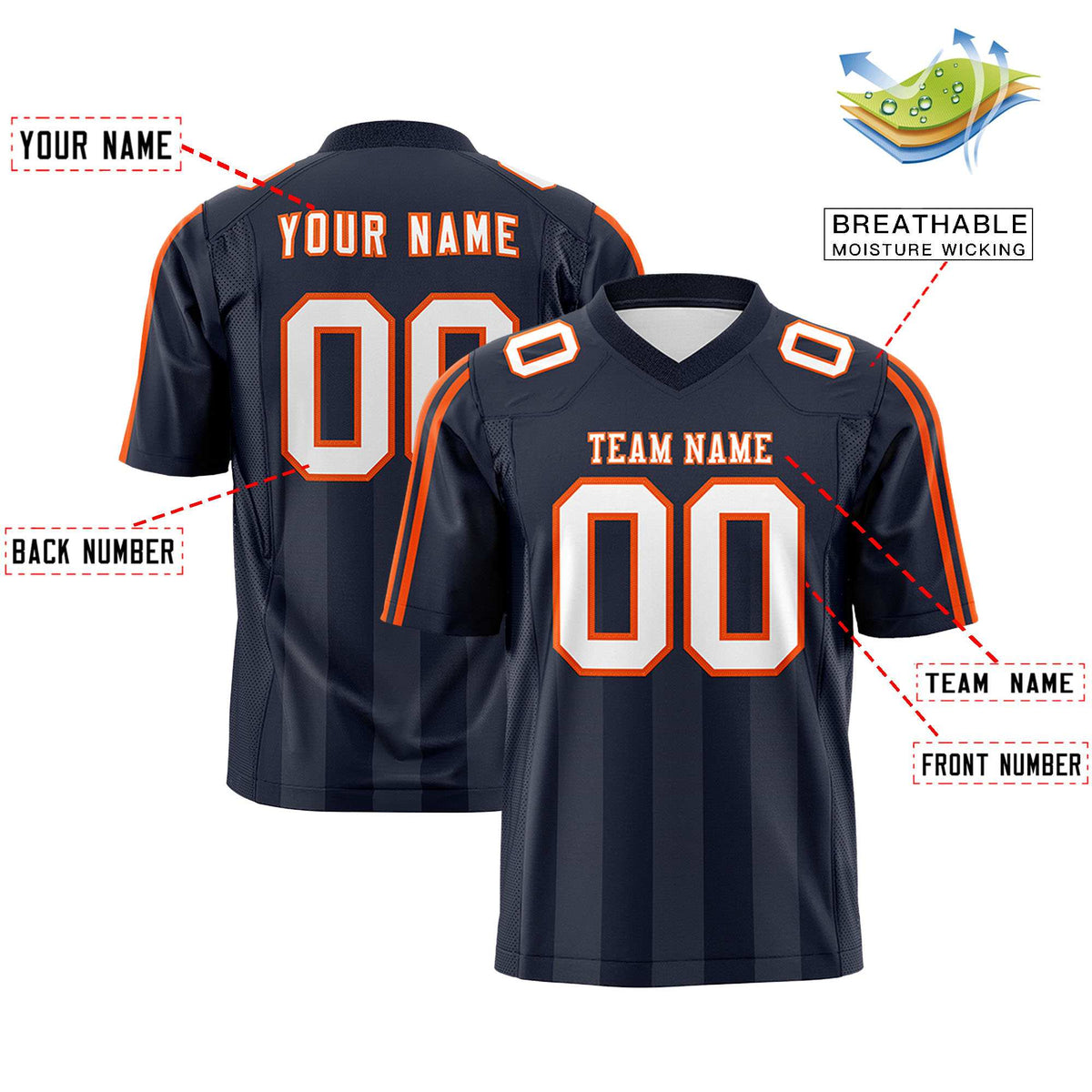 Custom Navy Dark Gray Vertical Fine Stripe Gradient Fashion Personalized Team Football Jersey