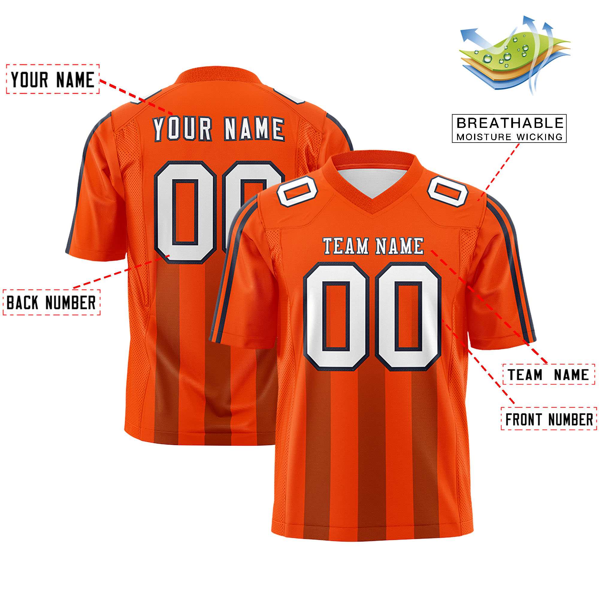 Custom Orange Light Brown Vertical Fine Stripe Gradient Fashion Personalized Team Football Jersey