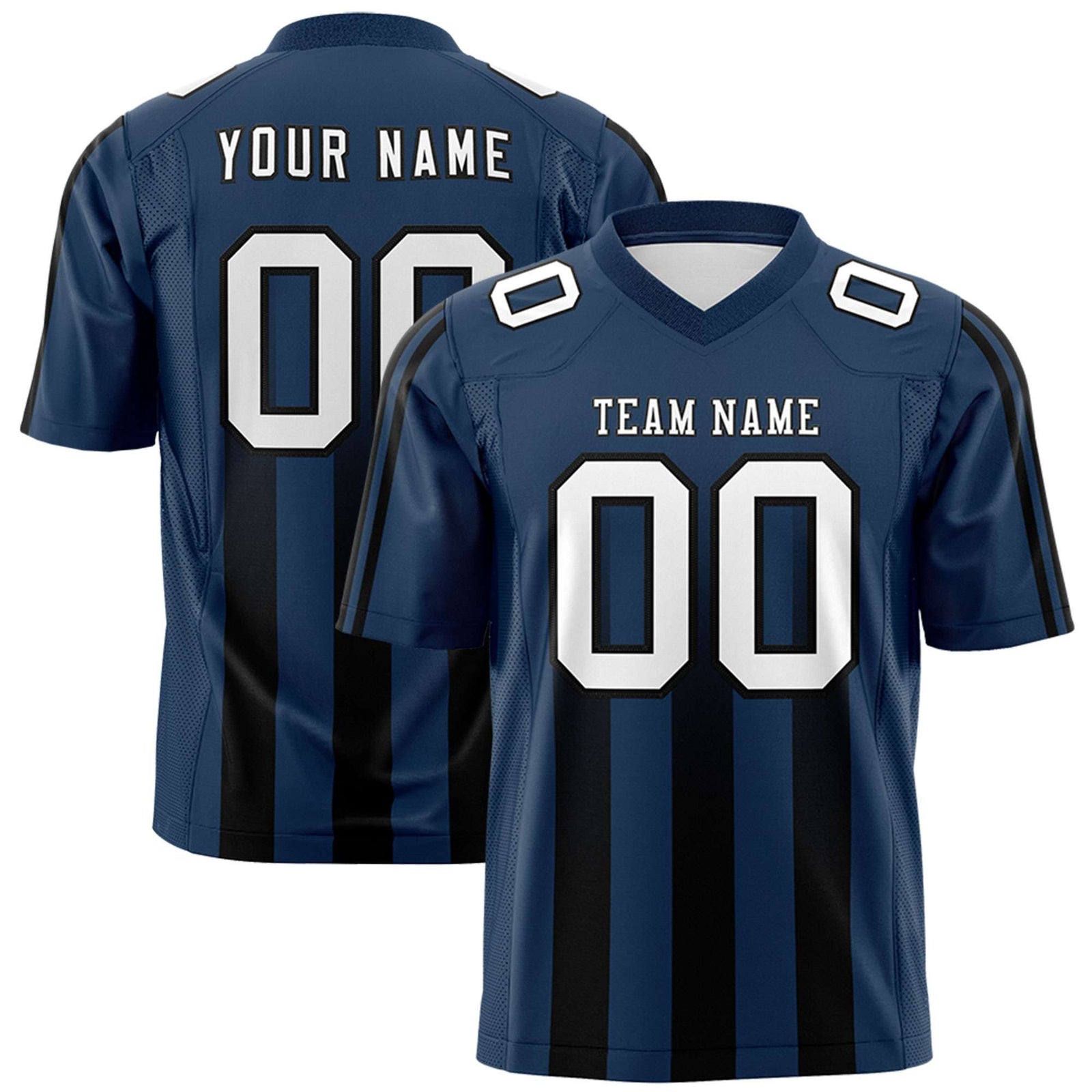 Custom Navy Black Vertical Fine Stripe Gradient Fashion Personalized Team Football Jersey