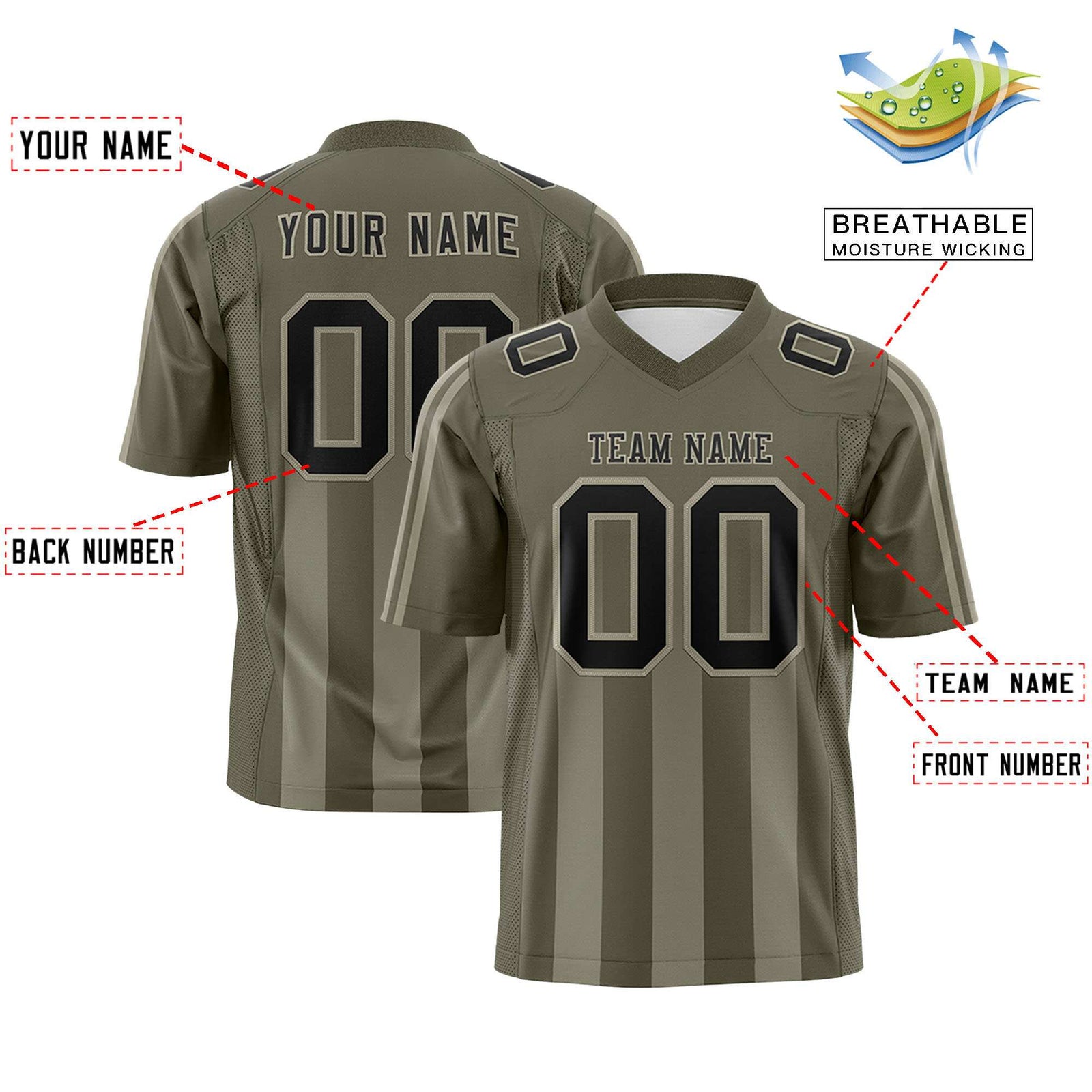 Custom Olive Camel Vertical Fine Stripe Gradient Fashion Personalized Team Football Jersey