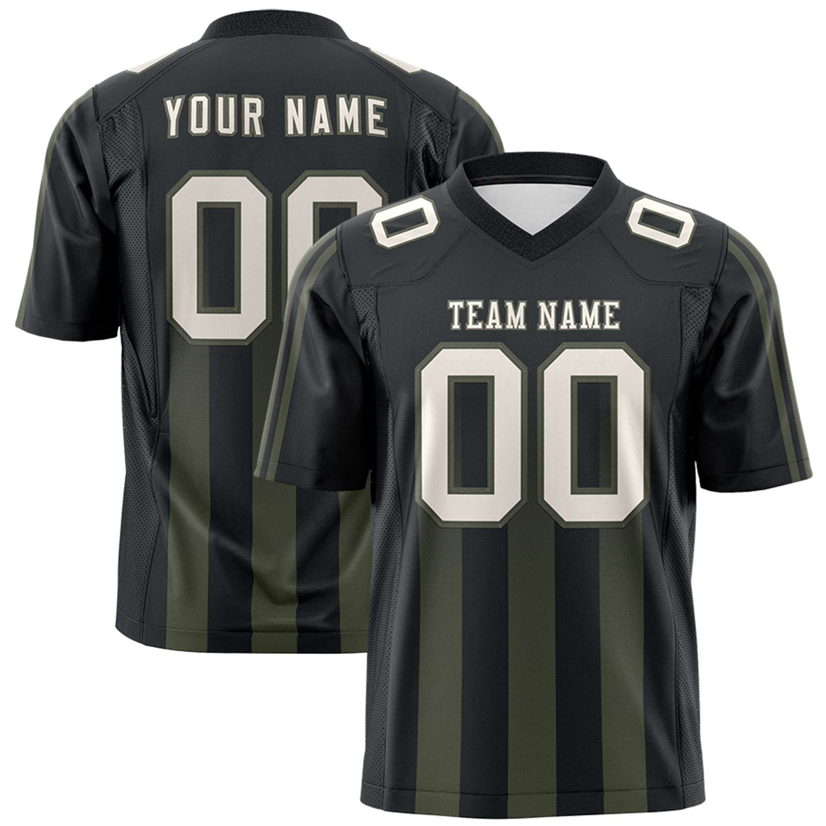 Custom Black Olive Vertical Fine Stripe Gradient Fashion Personalized Team Football Jersey
