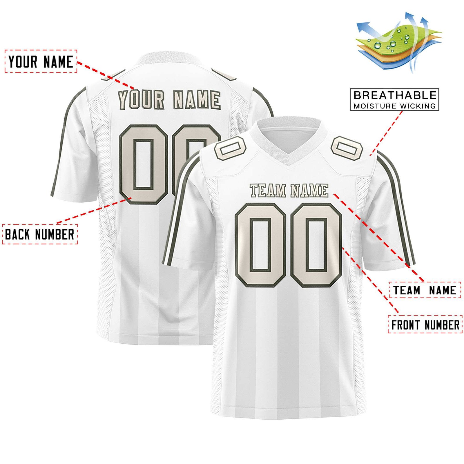 Custom White Gray Vertical Fine Stripe Gradient Fashion Personalized Team Football Jersey