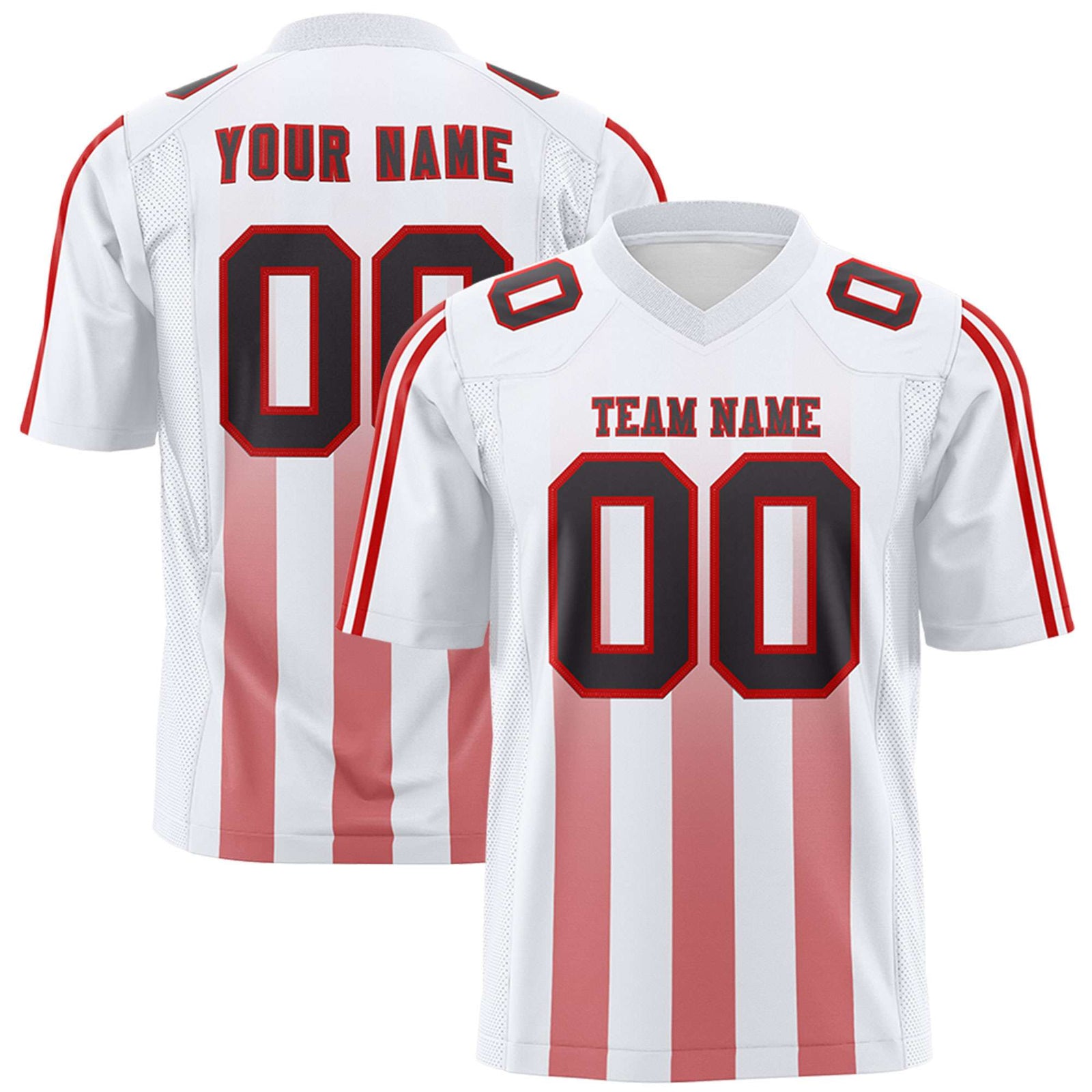 Custom White Red Vertical Fine Stripe Gradient Fashion Personalized Team Football Jersey