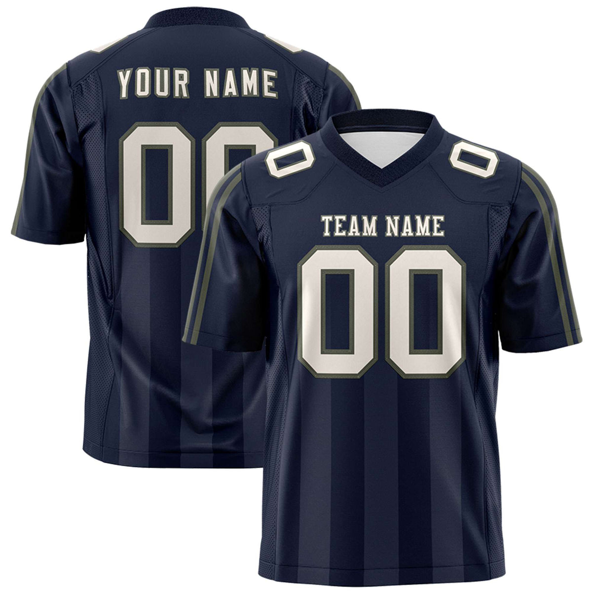 Custom Navy Gray Vertical Fine Stripe Gradient Fashion Personalized Team Football Jersey