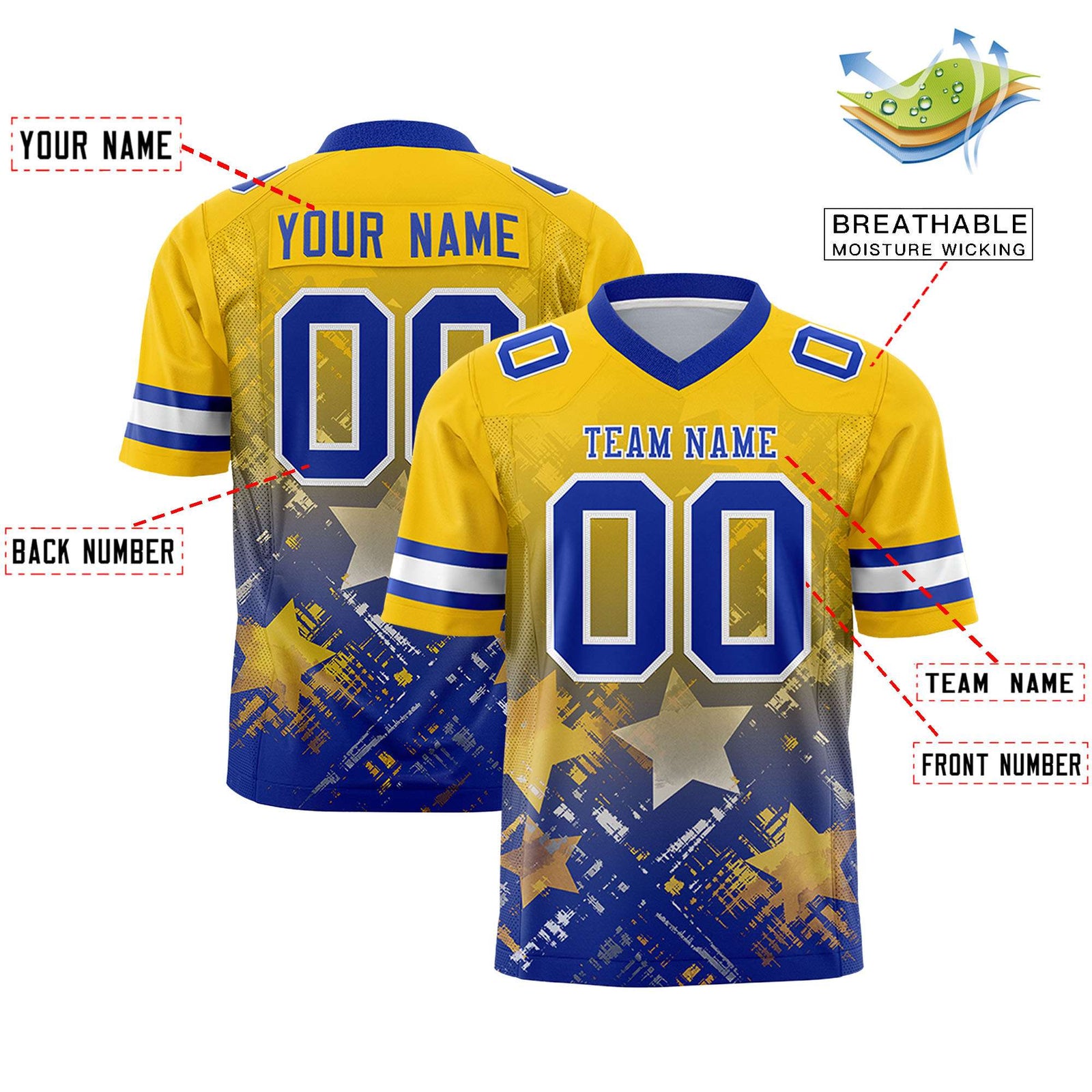 Custom Gold and Royal Customize Flag Football Jersey - 7v7 Uniform| KXKSHOP