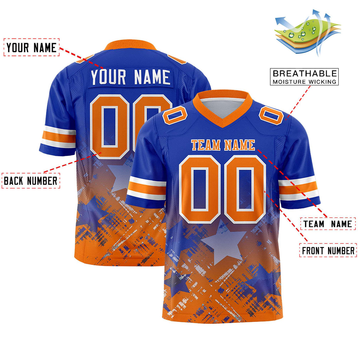 Custom Royal and Orange Customize Flag Football Jersey - 7v7 Uniform| KXKSHOP
