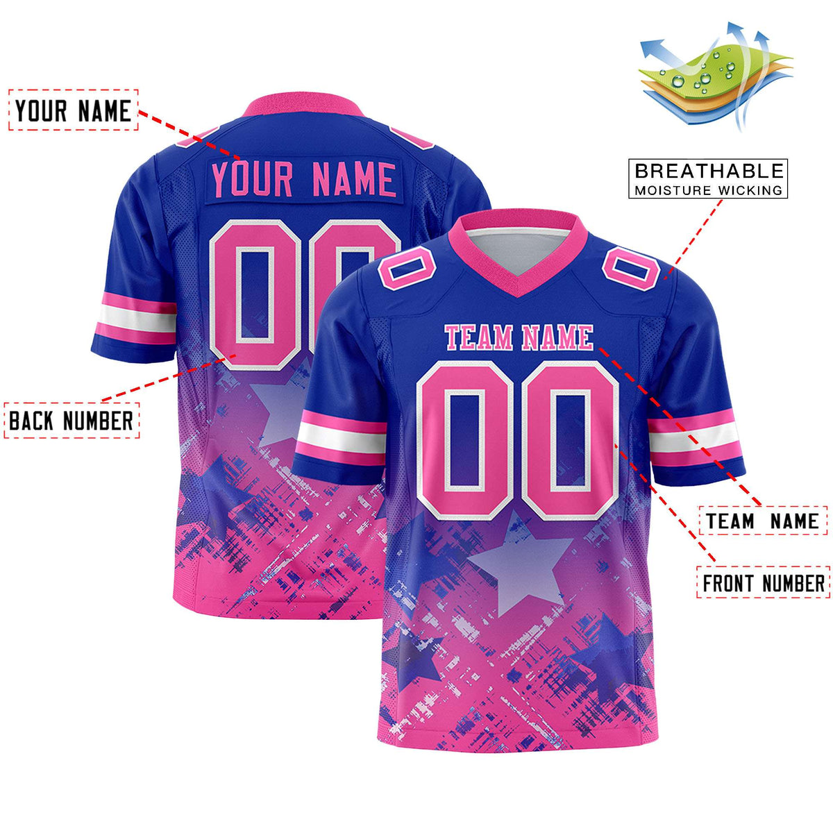 Custom Royal and Pink Customize Flag Football Jersey - 7v7 Uniform| KXKSHOP