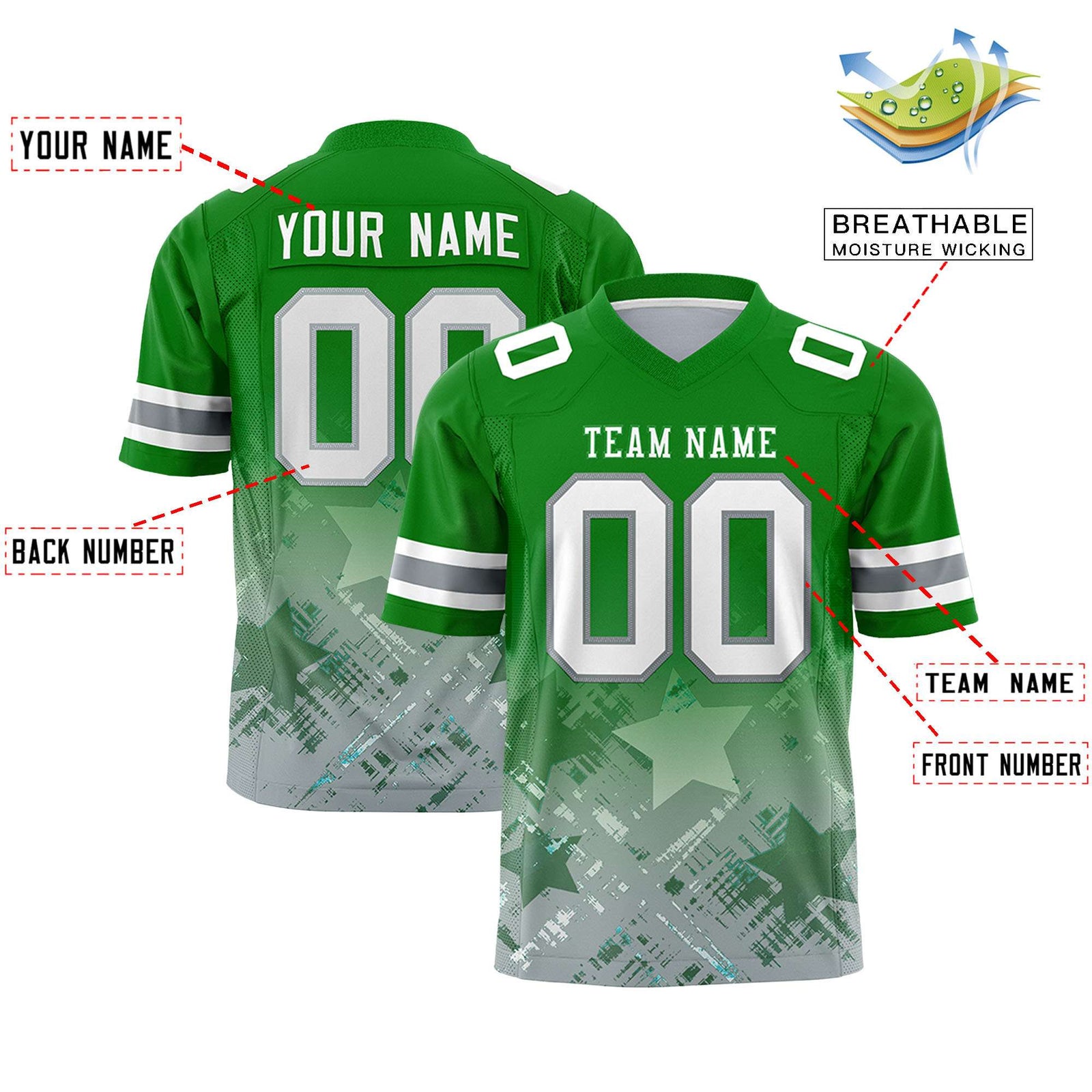 Custom Kelly Green and Kelly Green Customize Flag Football Jersey - 7v7 Uniform| KXKSHOP