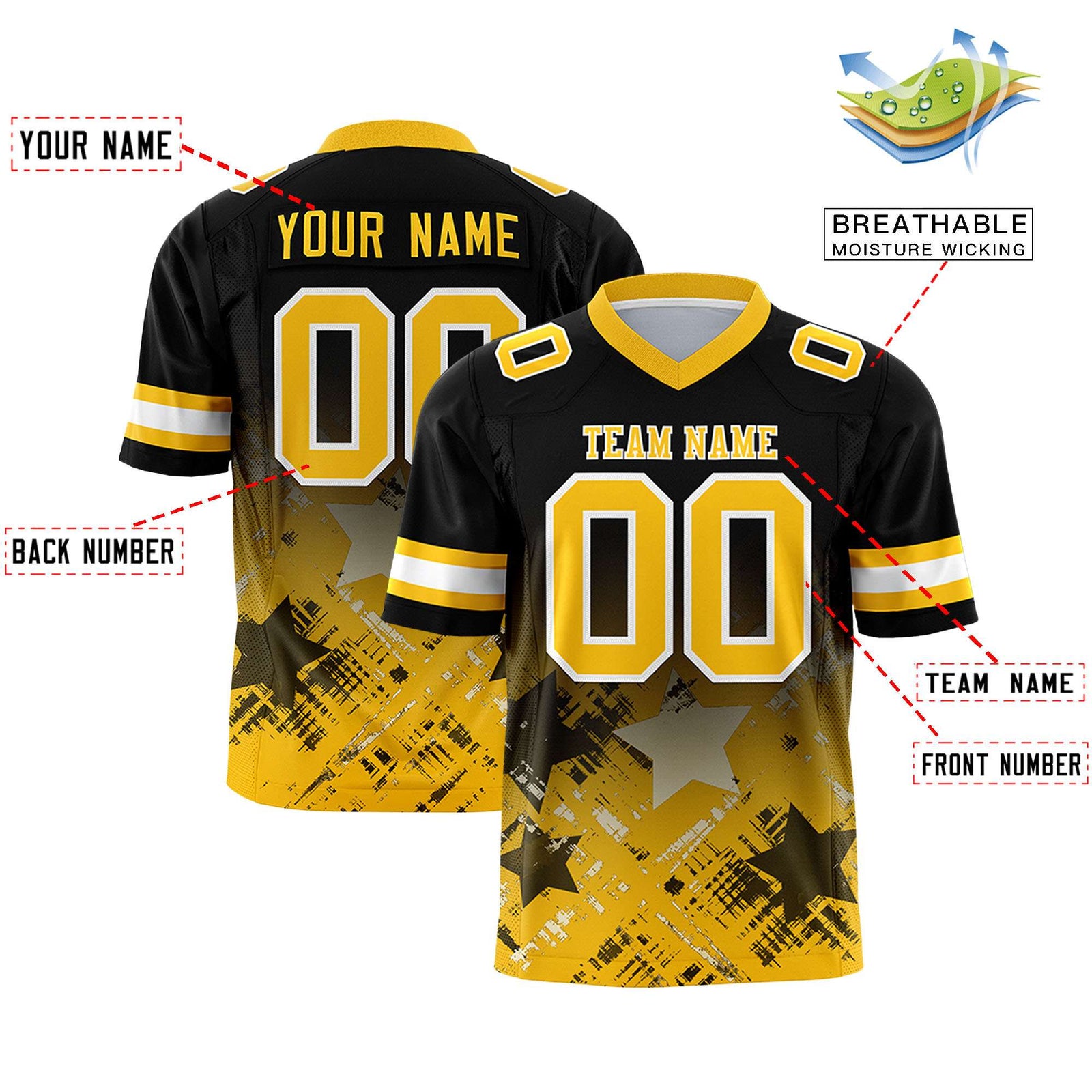 Custom Black and Yellow Customize Flag Football Jersey - 7v7 Uniform| KXKSHOP