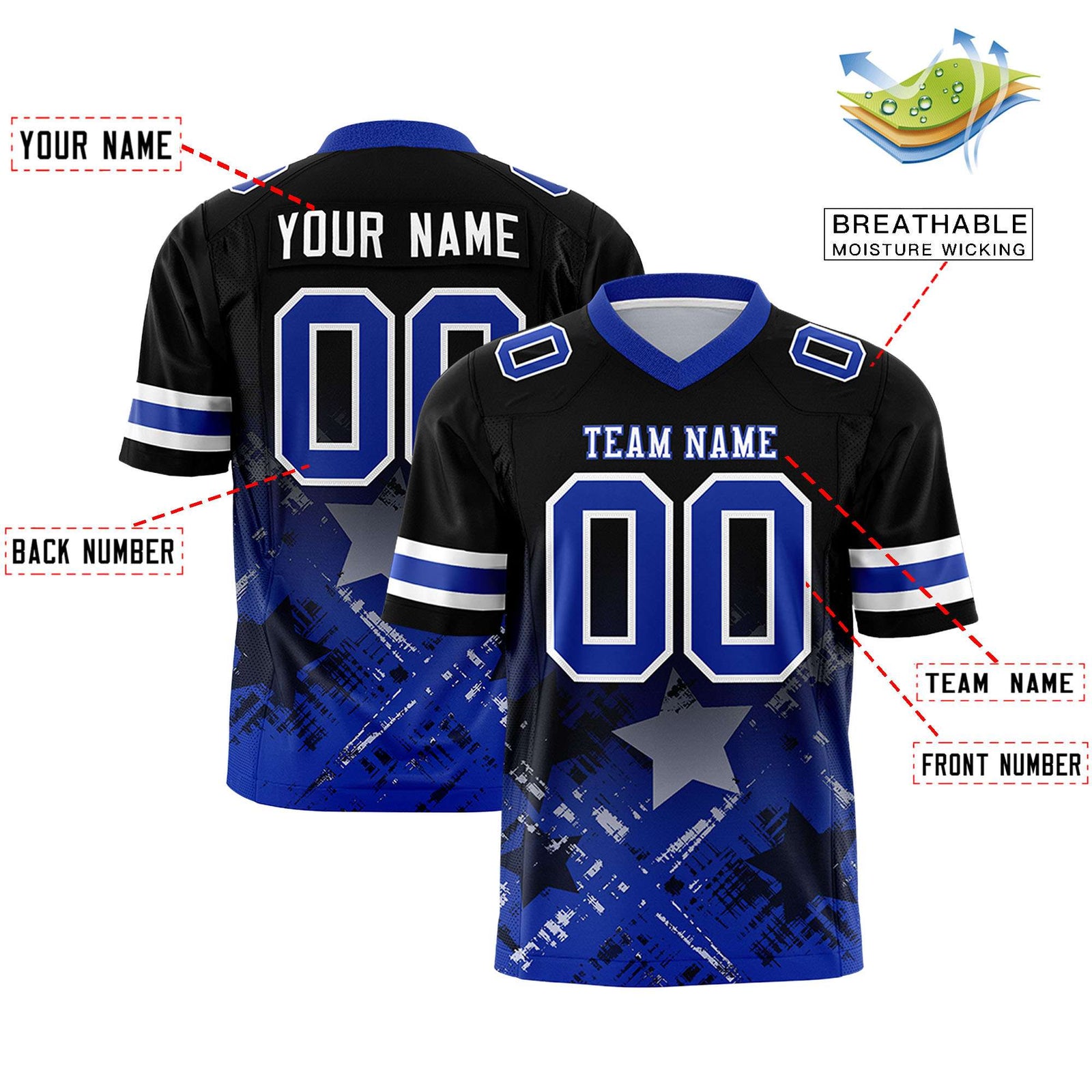 Custom Black and Royal Customize Flag Football Jersey - 7v7 Uniform| KXKSHOP