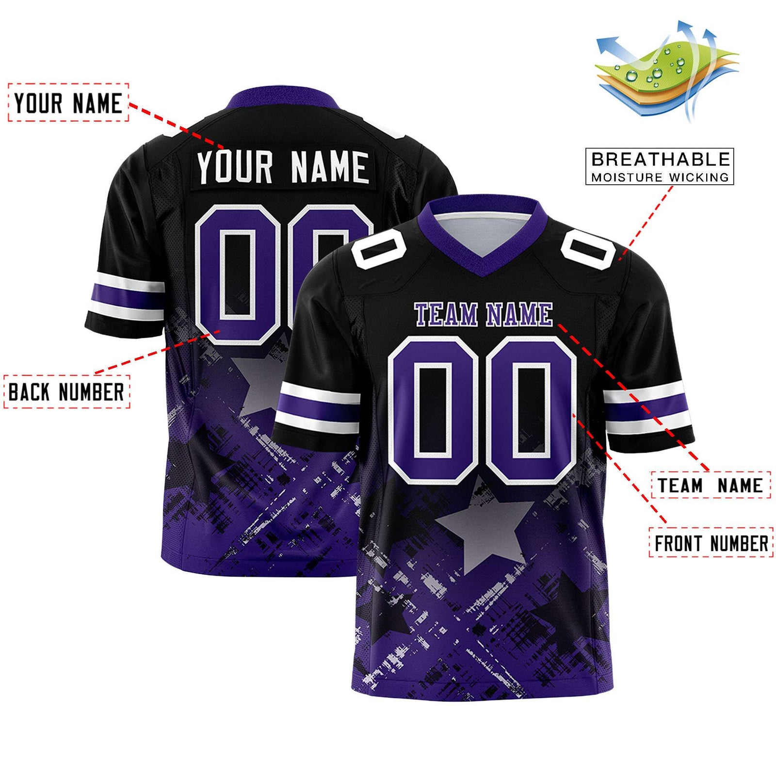 Custom Black and Purple Customize Flag Football Jersey - 7v7 Uniform| KXKSHOP