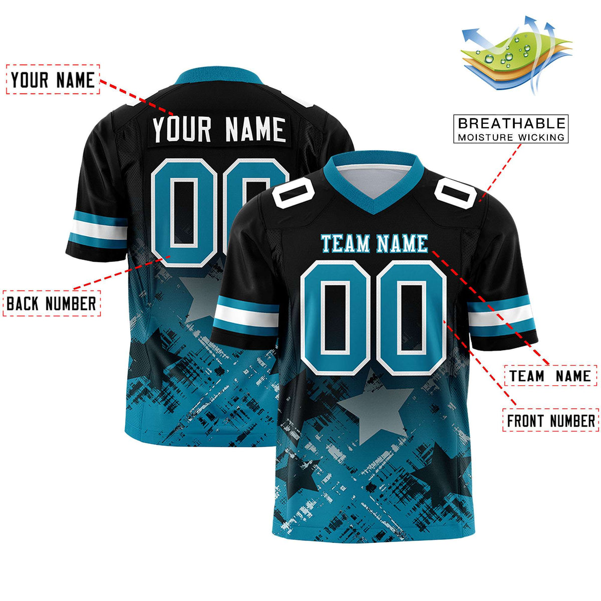 Custom Black and Aqua Customize Flag Football Jersey - 7v7 Uniform| KXKSHOP