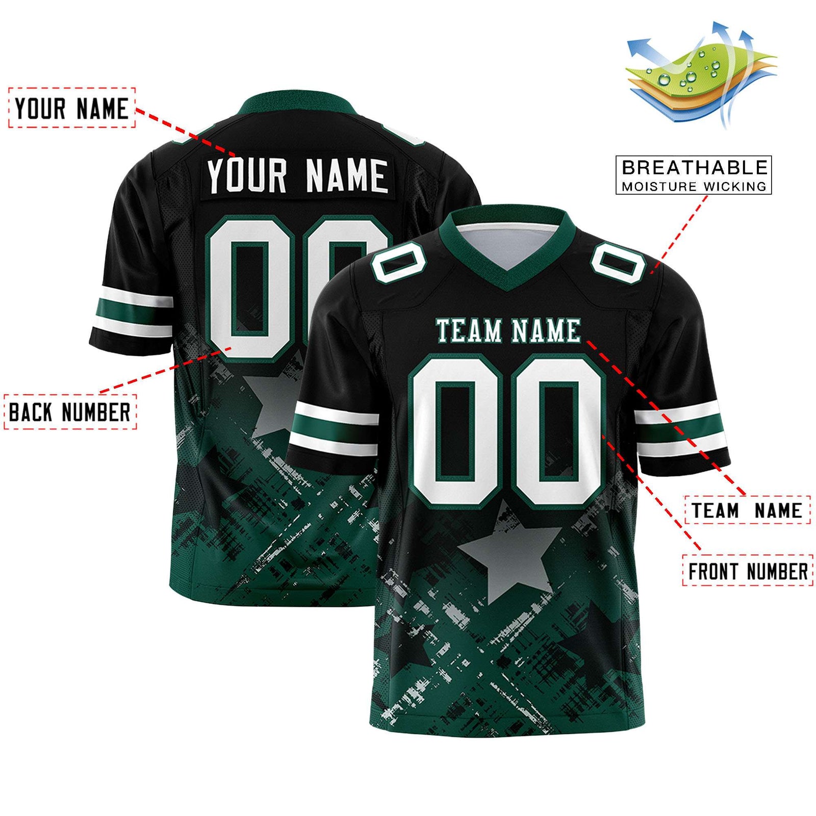 Custom Black and Midnight Green Customize Flag Football Jersey - 7v7 Uniform| KXKSHOP