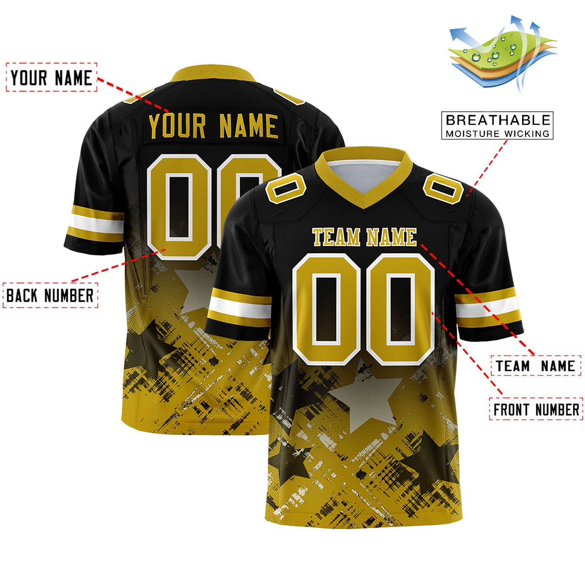 Custom Black and Old Gold Customize Flag Football Jersey - 7v7 Uniform| KXKSHOP