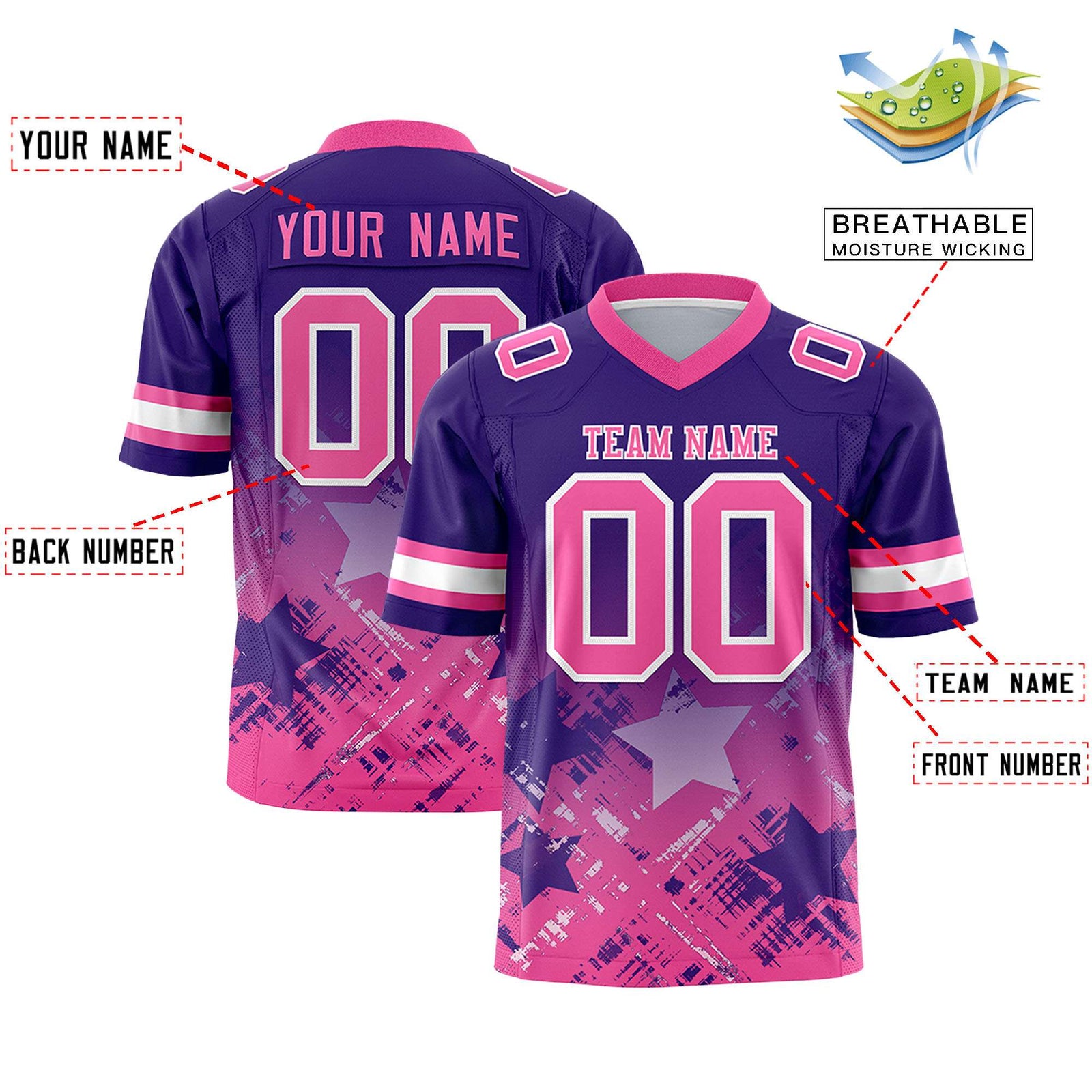 Custom Purple and Pink Customize Flag Football Jersey - 7v7 Uniform| KXKSHOP