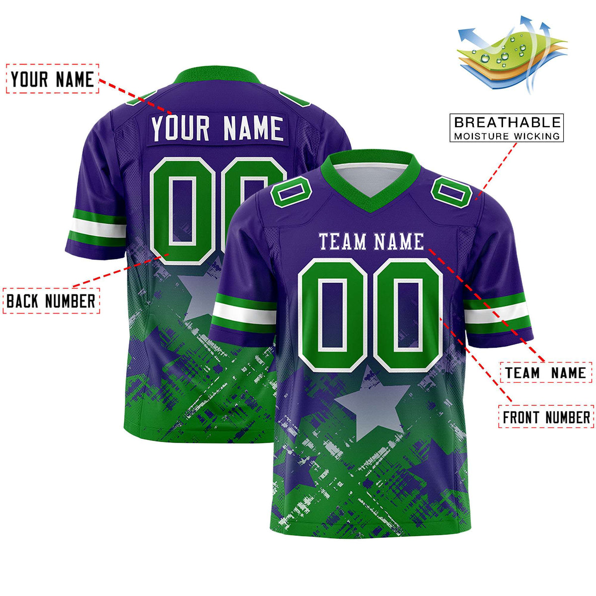 Custom Purple and Kelly Green Customize Flag Football Jersey - 7v7 Uniform| KXKSHOP
