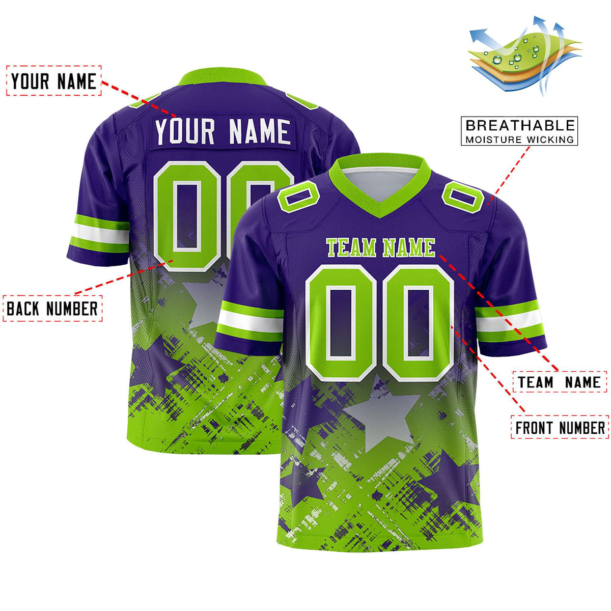 Custom Purple and Neon Green Customize Flag Football Jersey - 7v7 Uniform| KXKSHOP
