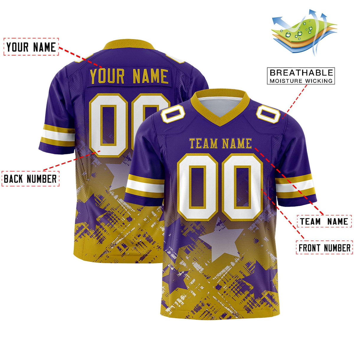Custom Purple and Old Gold Customize Flag Football Jersey - 7v7 Uniform| KXKSHOP