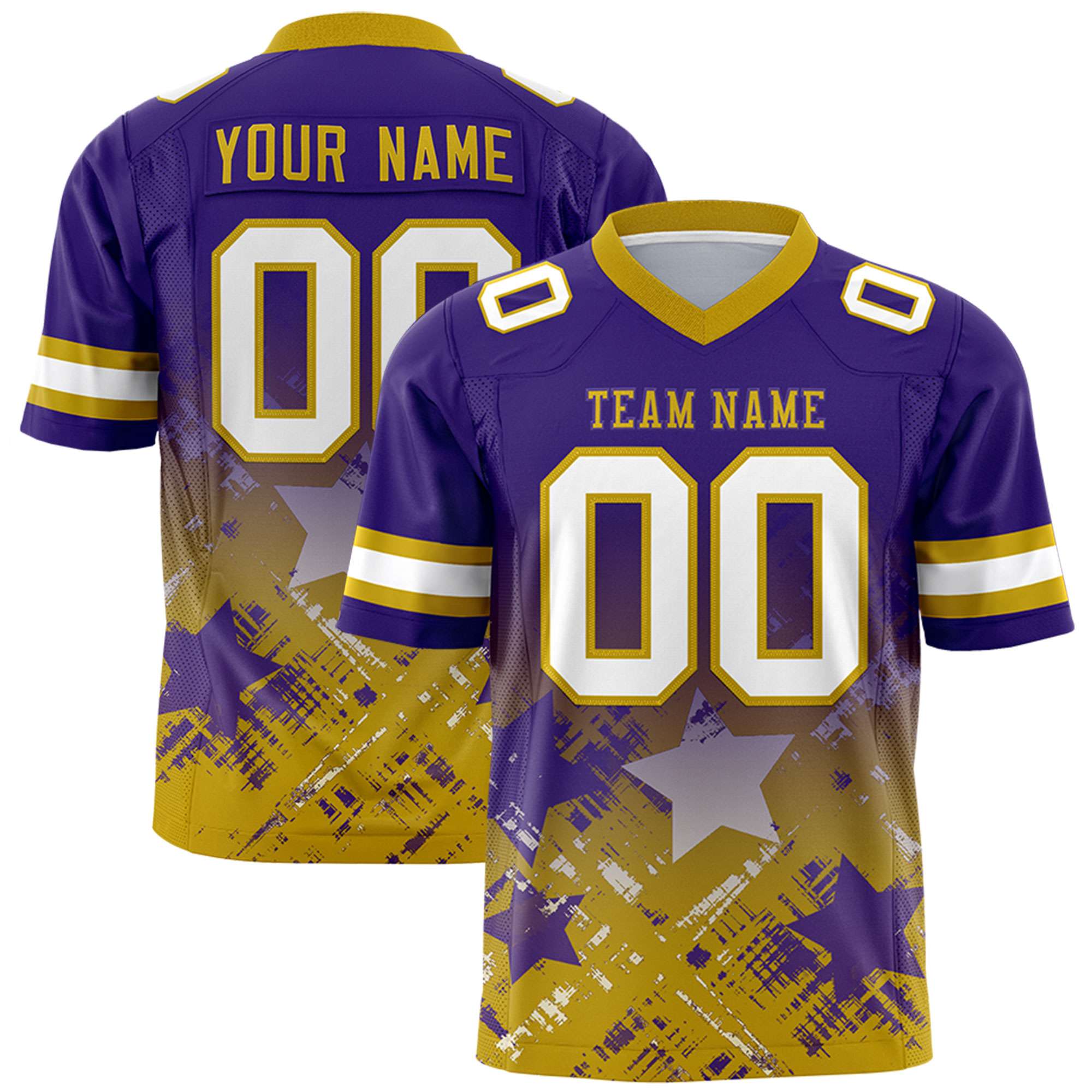 Custom Purple Old Gold Personalized Star Gradient Authentic Football Jersey