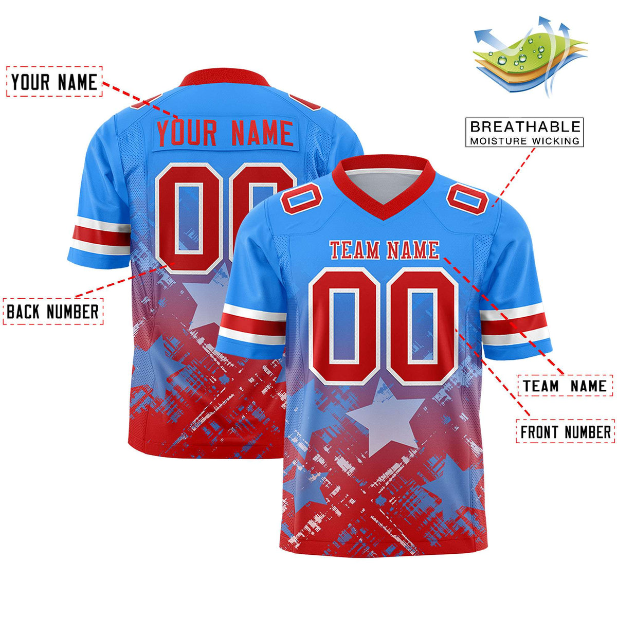 Custom Light Blue and Red Customize Flag Football Jersey - 7v7 Uniform| KXKSHOP