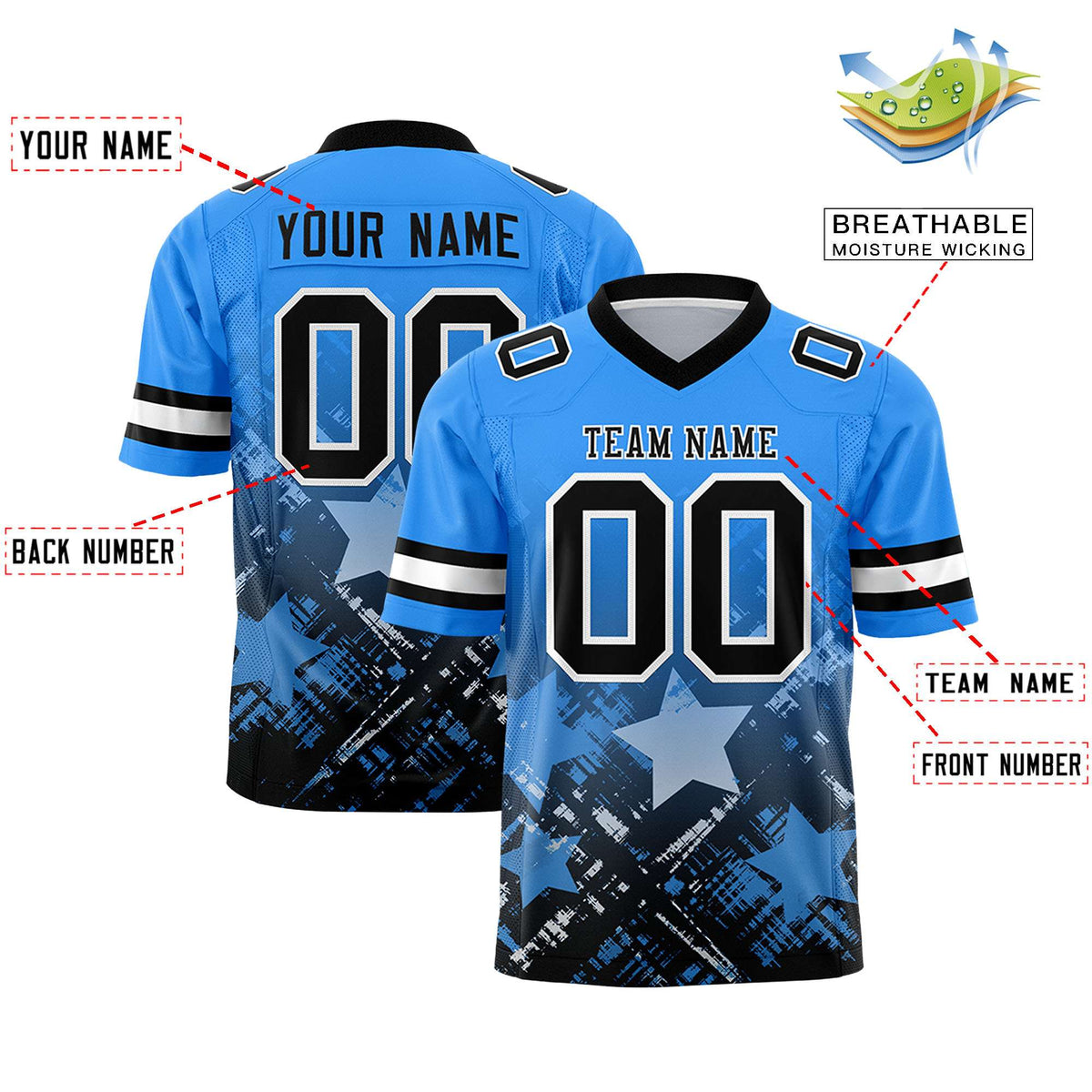Custom Light Blue and Black Customize Flag Football Jersey - 7v7 Uniform| KXKSHOP