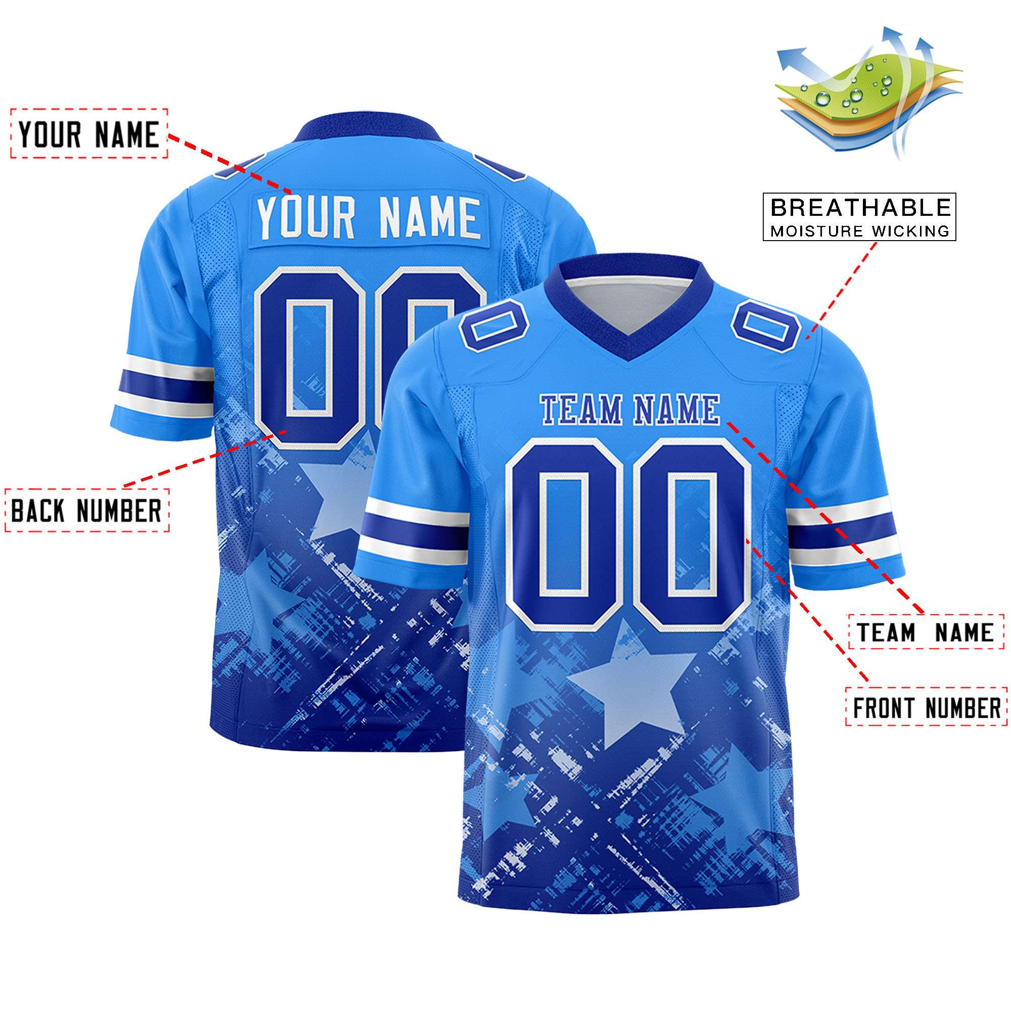 Custom Light Blue and Royal Customize Flag Football Jersey - 7v7 Uniform| KXKSHOP