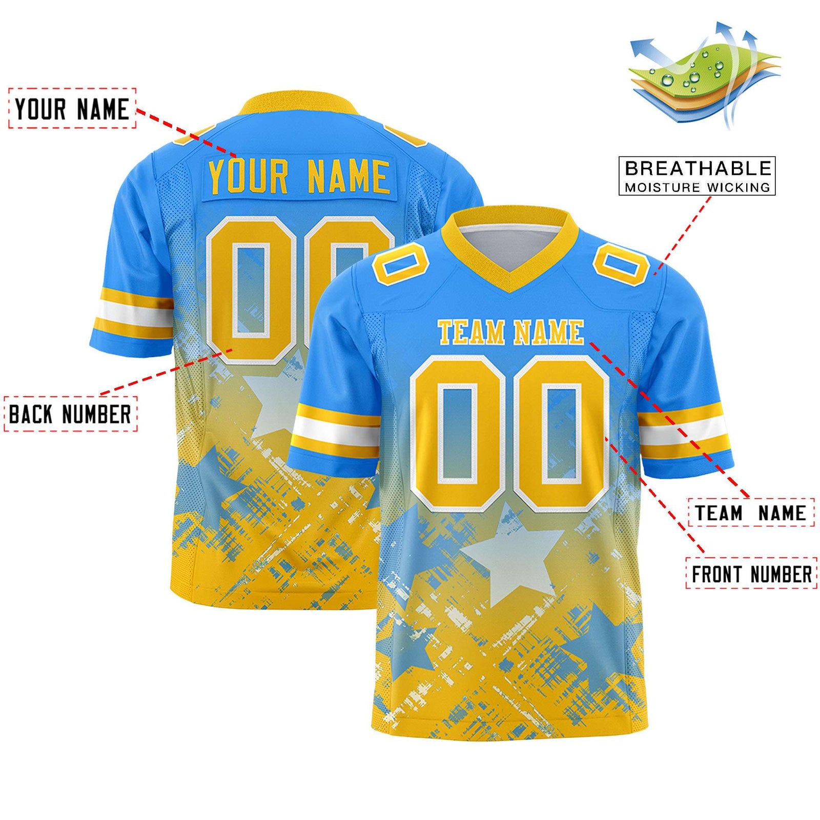 Custom Light Blue and Yellow Customize Flag Football Jersey - 7v7 Uniform| KXKSHOP
