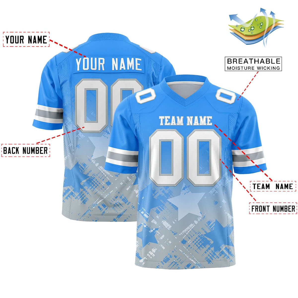Custom Light Blue and Light Blue Customize Flag Football Jersey - 7v7 Uniform| KXKSHOP