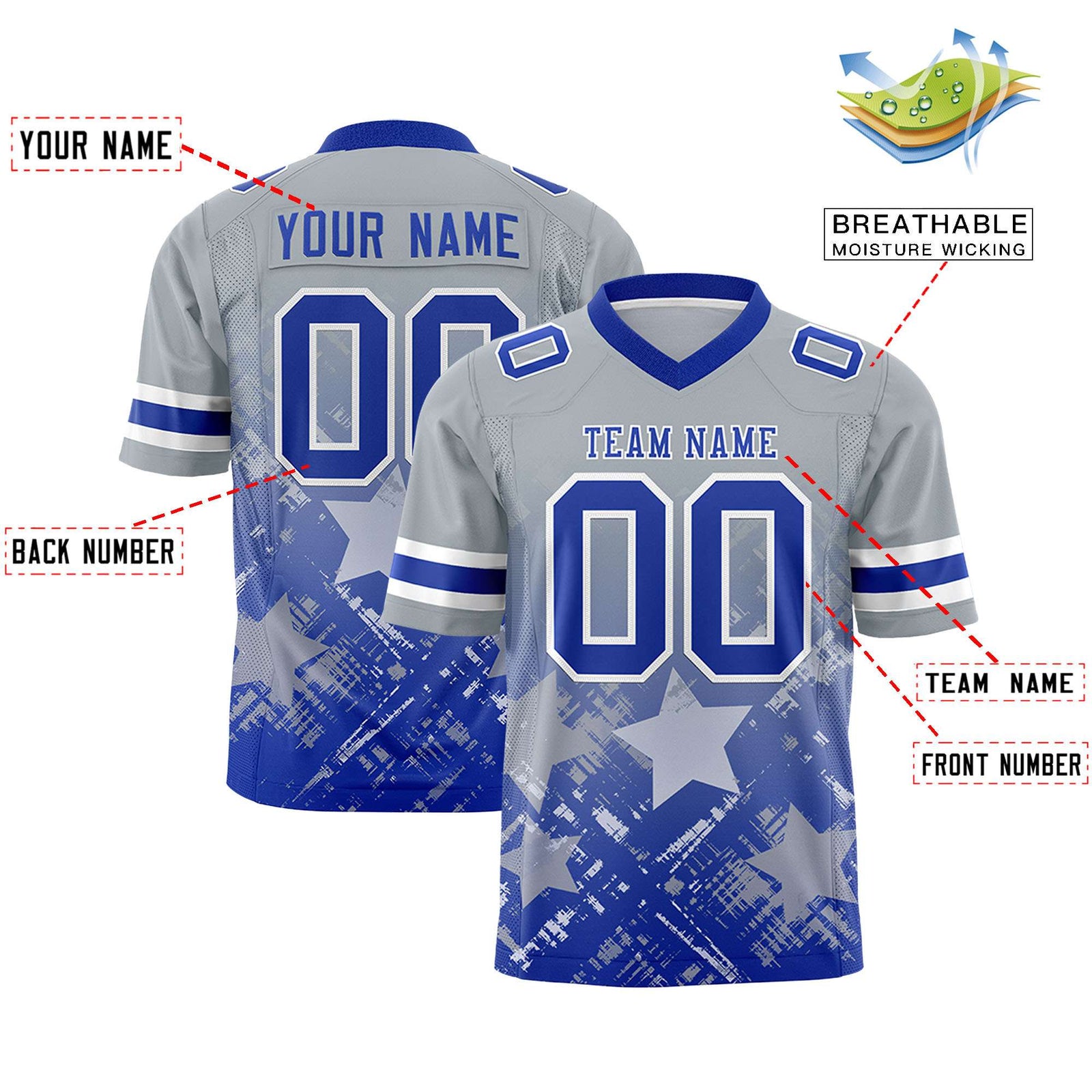 Custom Grey and Royal Customize Flag Football Jersey - 7v7 Uniform| KXKSHOP