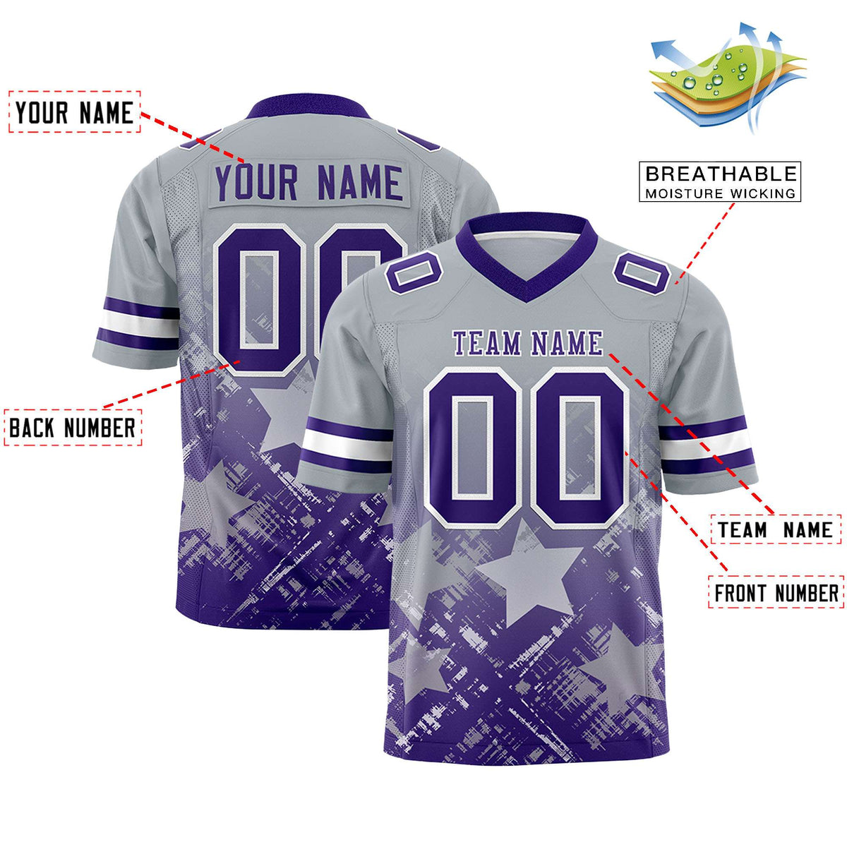 Custom Grey and Purple Customize Flag Football Jersey - 7v7 Uniform| KXKSHOP