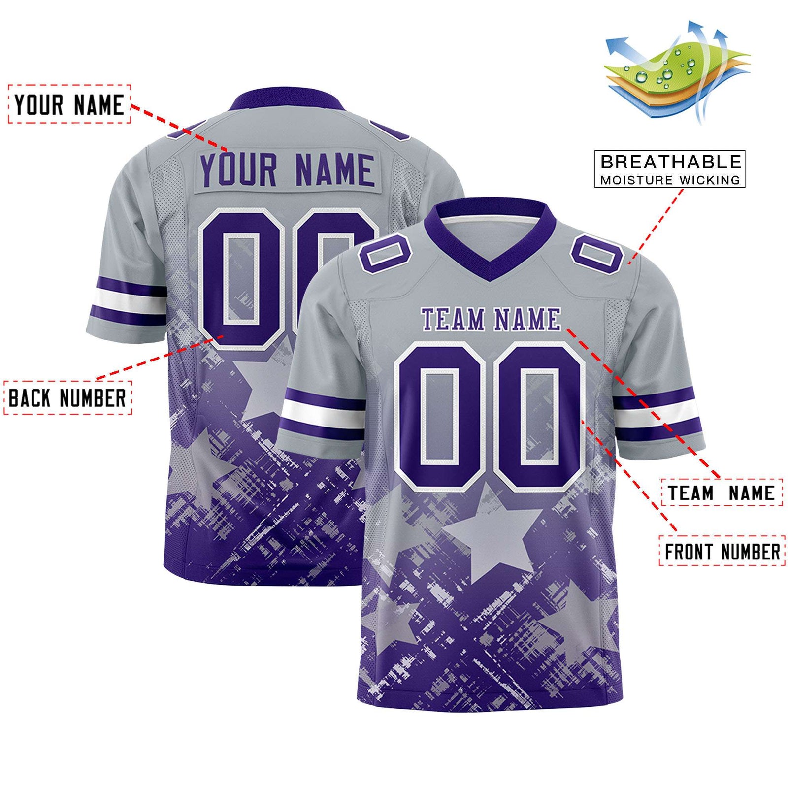 Custom Grey and Purple Customize Flag Football Jersey - 7v7 Uniform| KXKSHOP