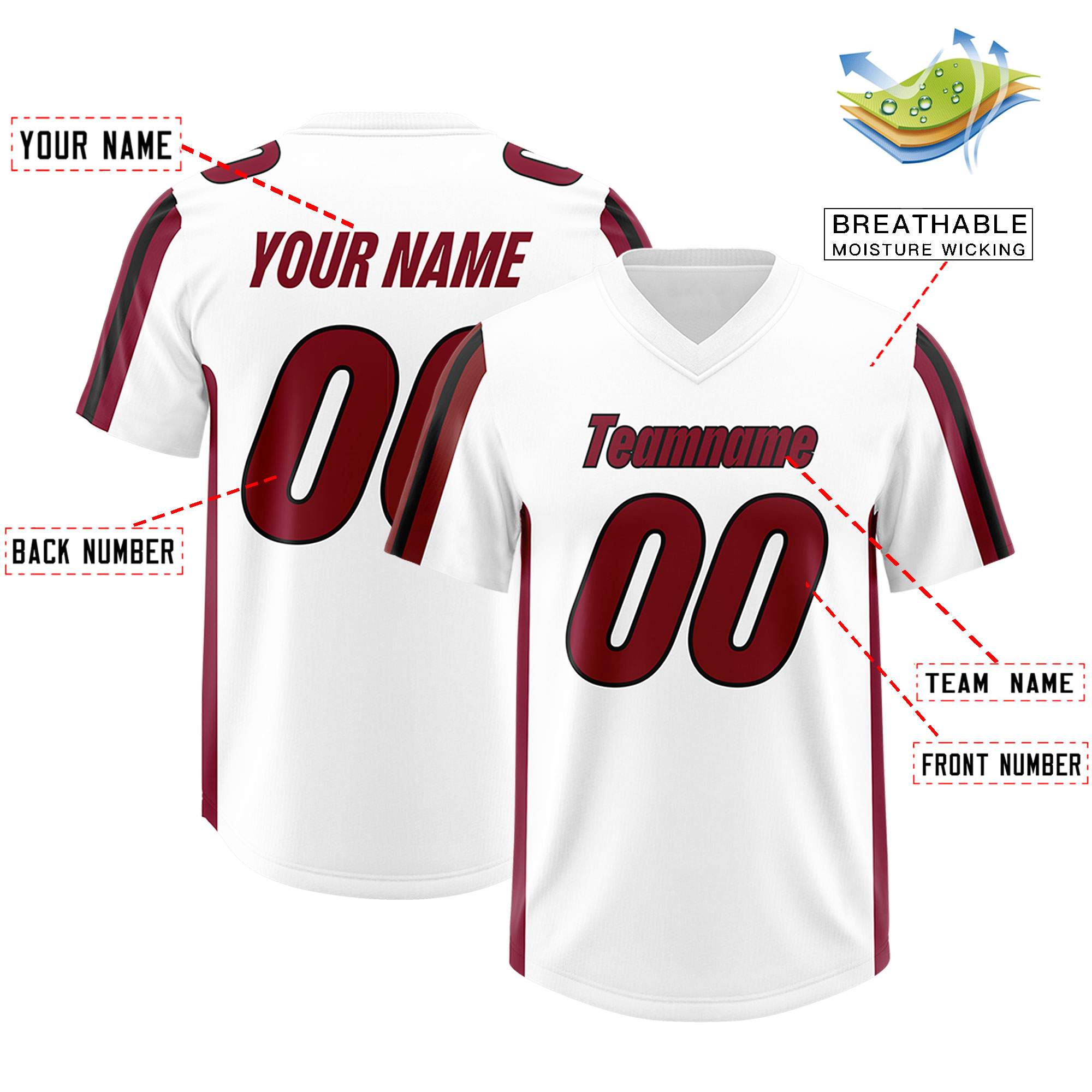 Custom White Cardinal and Black Side Stripe Pattern Authentic Football Jersey