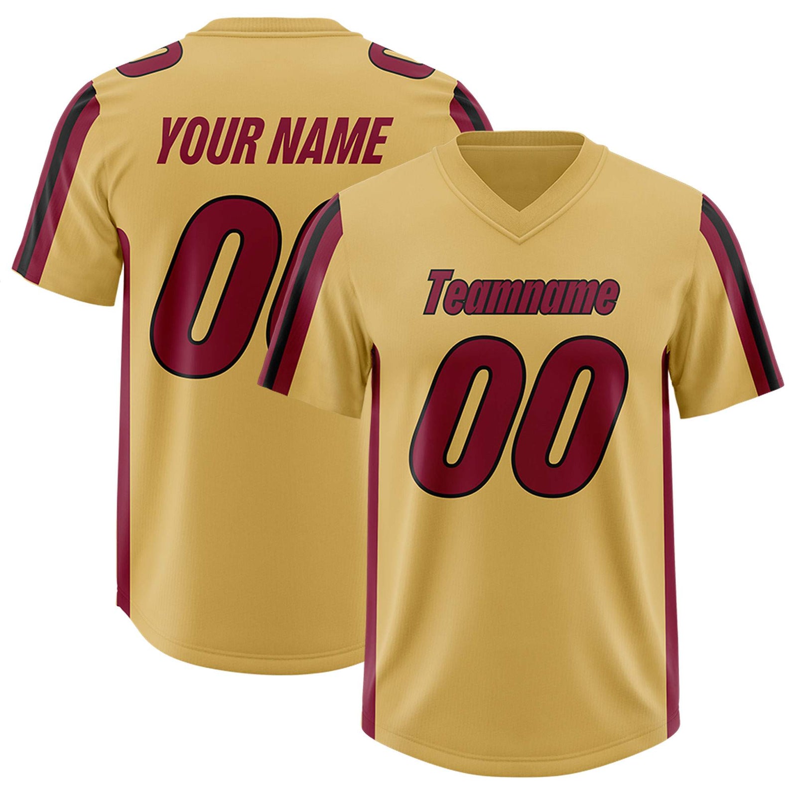 Custom Old Gold Cardinal and Black Side Stripe Pattern Authentic Football Jersey